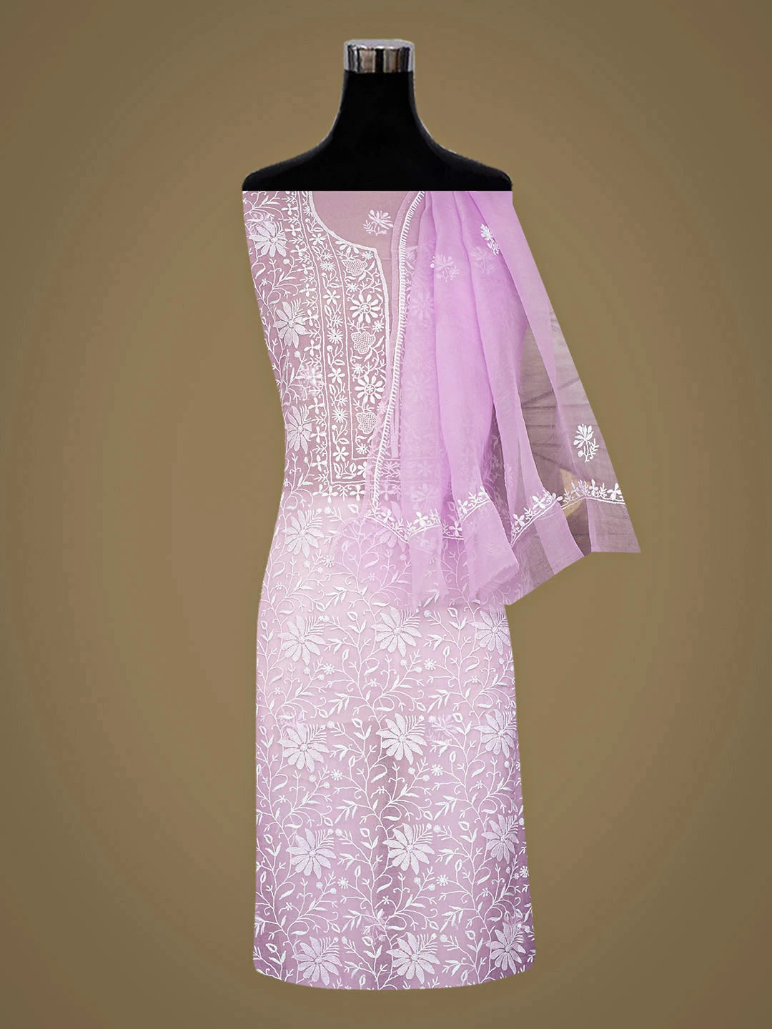 Ada Hand Embroidered Lavender Organza Lucknowi Chikankari Unstitched Kurta Dupatta Set 01A936291