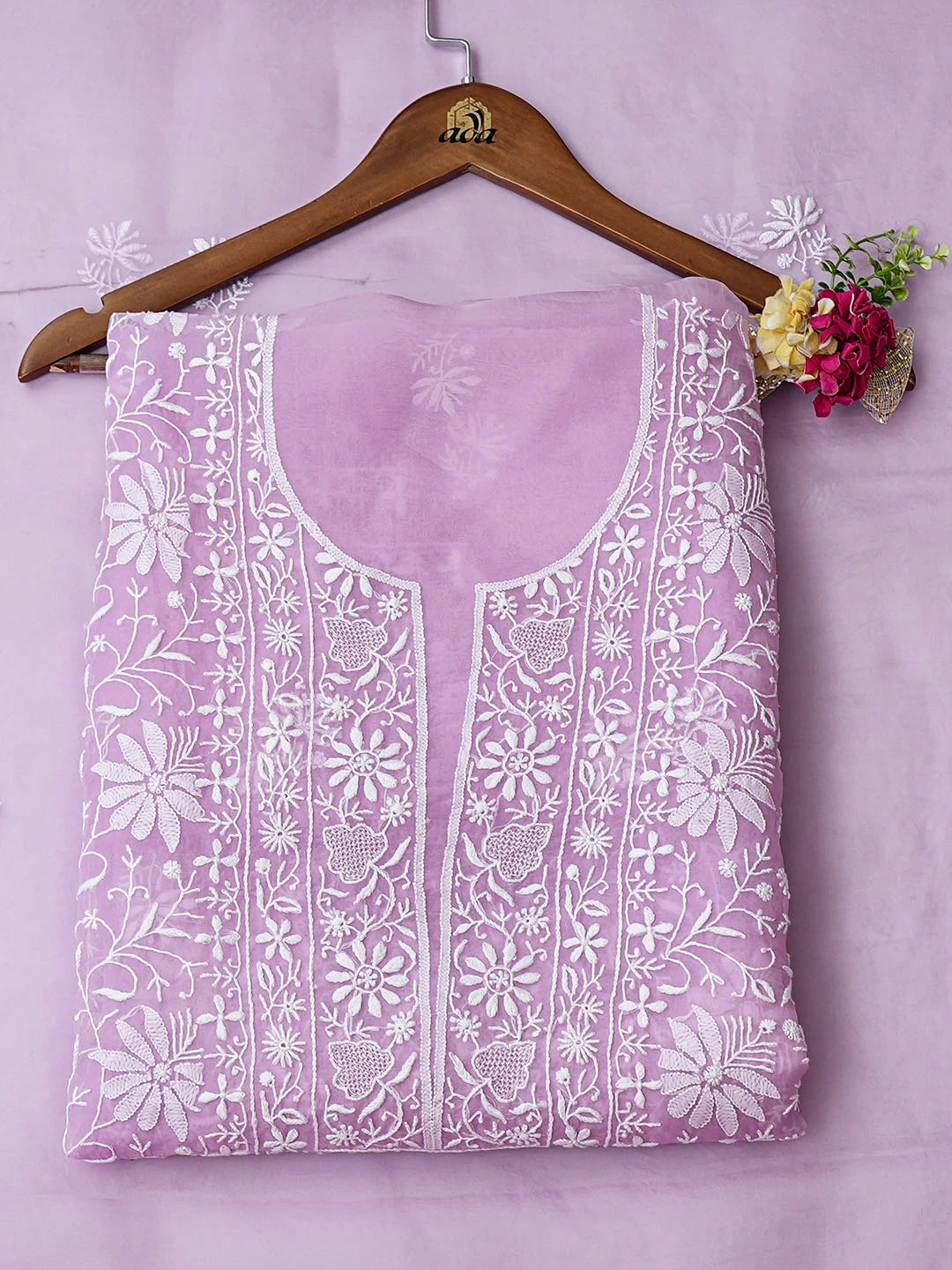 Ada Hand Embroidered Lavender Organza Lucknowi Chikankari Unstitched Kurta Dupatta Set 01A936291