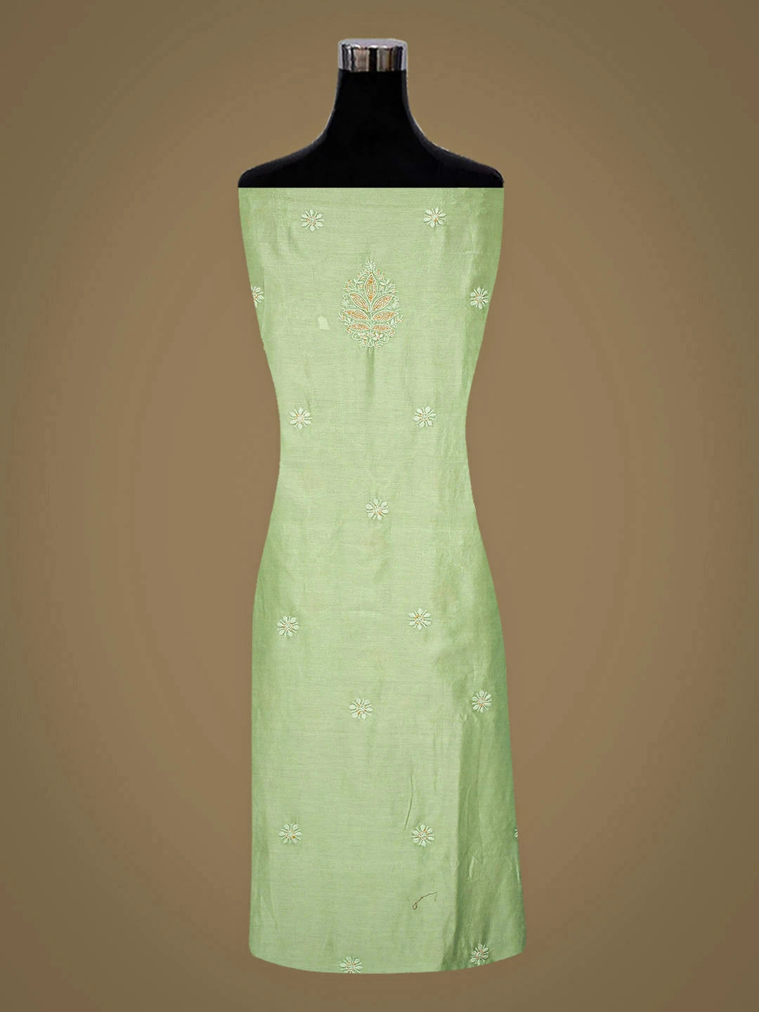 Ada Hand Embroidered Green Chanderi Lucknowi Chikankari Unstitched Kurta Dupatta Set With Cutdana Work 01A825271