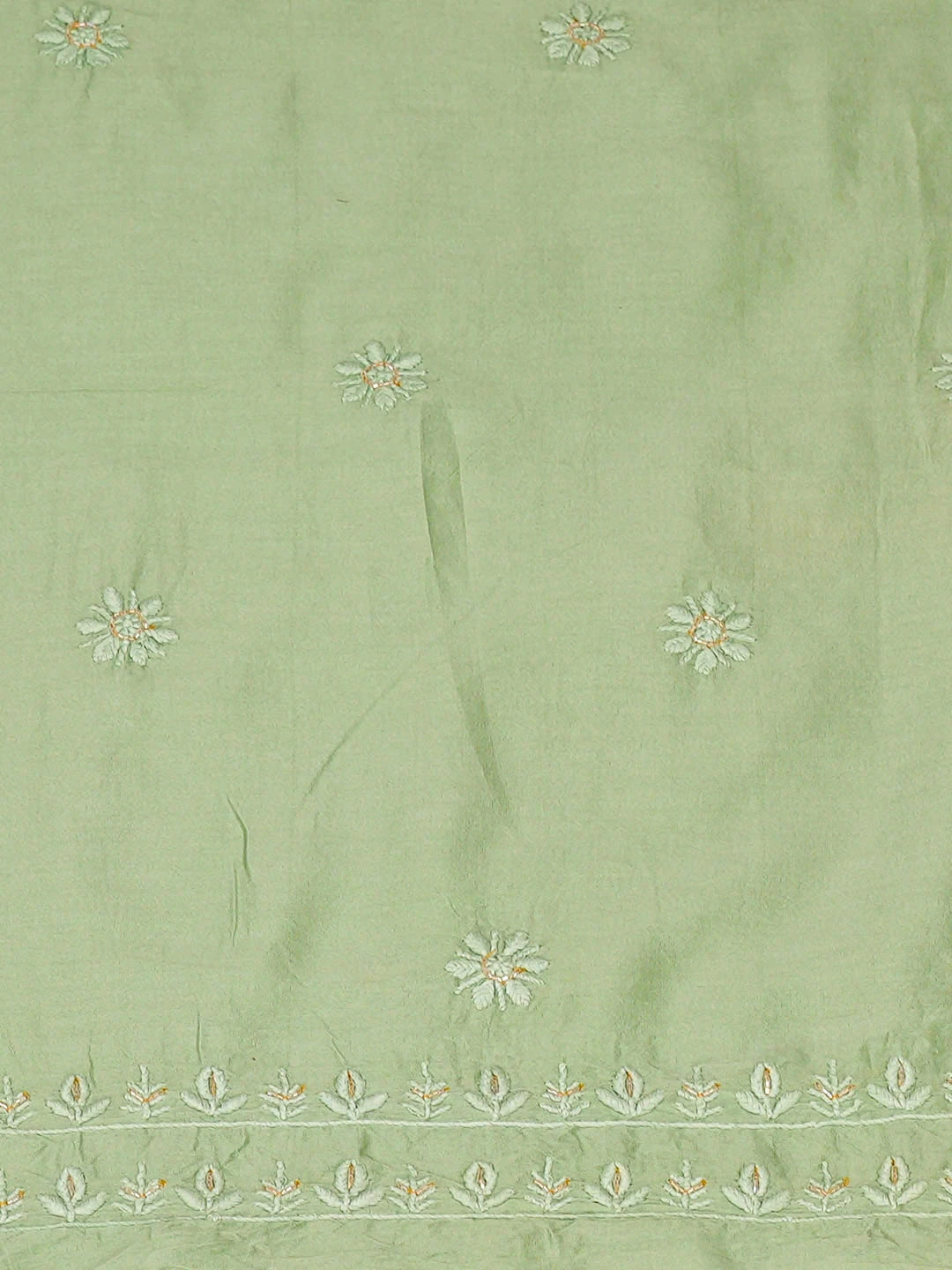 Ada Hand Embroidered Green Chanderi Lucknowi Chikankari Unstitched Kurta Dupatta Set With Cutdana Work 01A825271