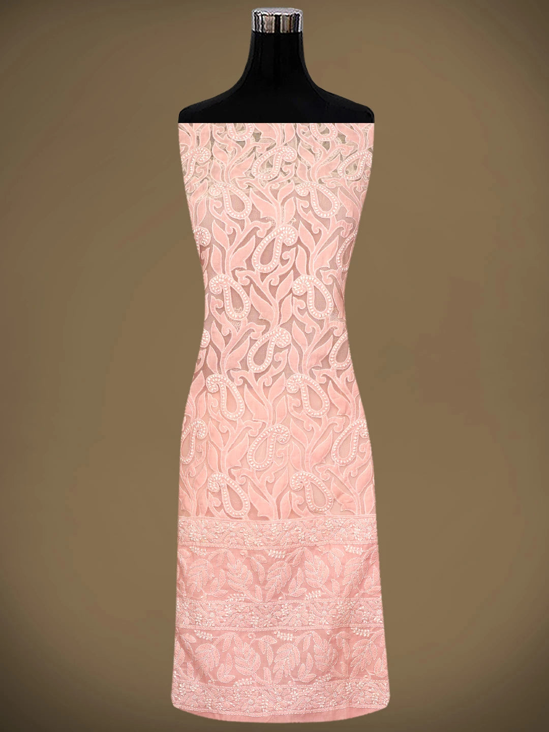 Ada Hand Embroidered Candlelight Peach Cotton Lucknowi Chikankari Unstitched Suit Piece 08A500399
