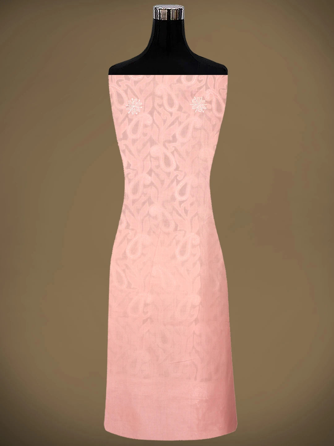 Ada Hand Embroidered Candlelight Peach Cotton Lucknowi Chikankari Unstitched Suit Piece 08A500399