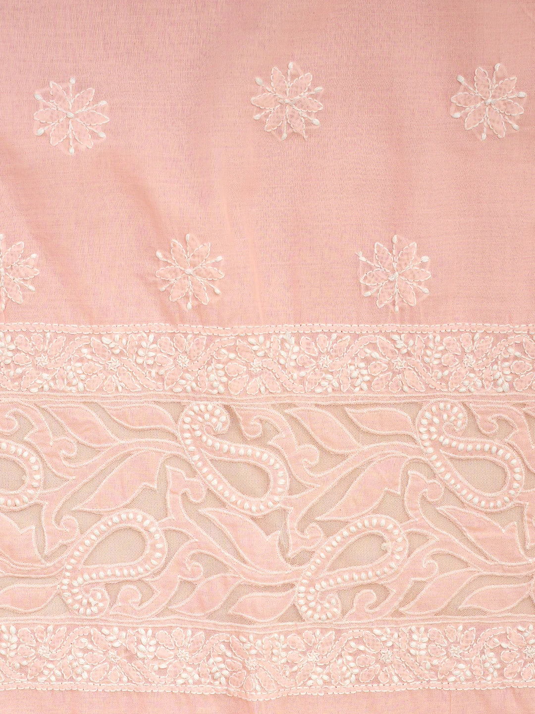 Ada Hand Embroidered Candlelight Peach Cotton Lucknowi Chikankari Unstitched Suit Piece 08A500399