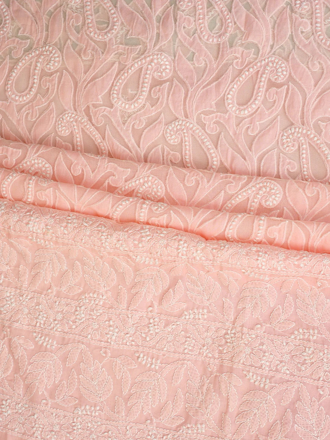 Ada Hand Embroidered Candlelight Peach Cotton Lucknowi Chikankari Unstitched Suit Piece 08A500399