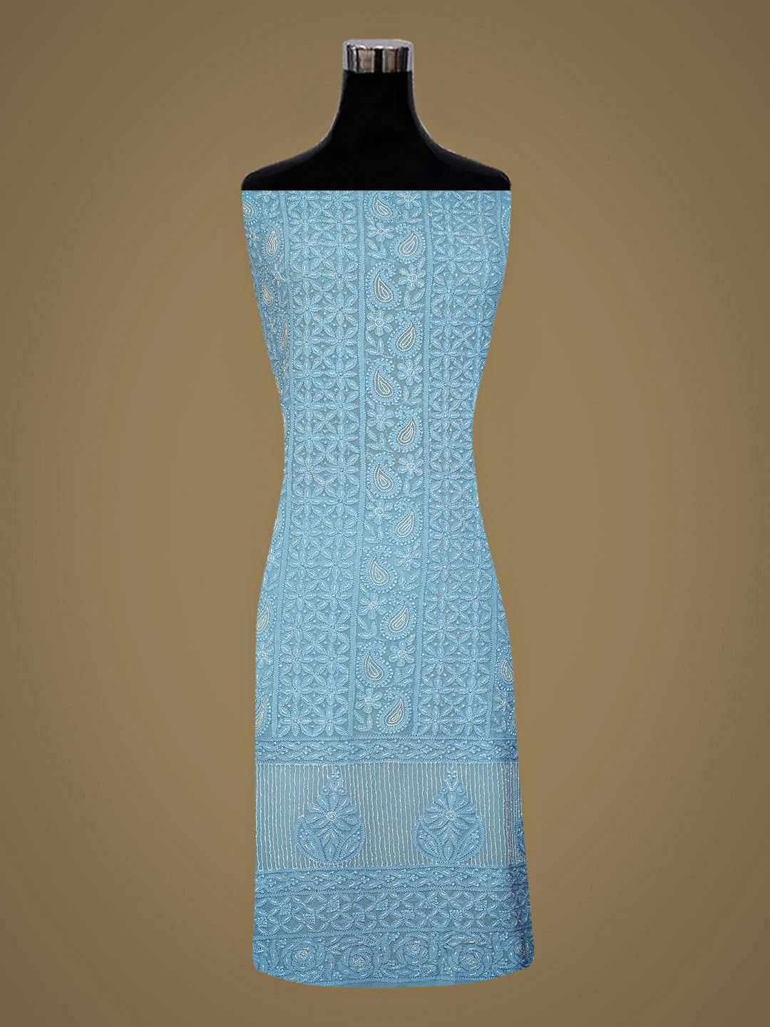 Ada Hand Embroidered Blue Viscose Georgette Lucknowi Chikankari Unstitched Kurta Dupatta Set With Cutdana Work 01A957782