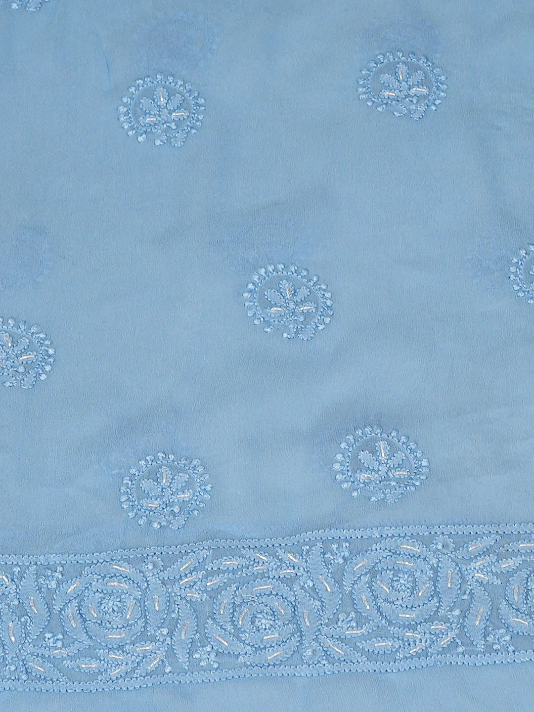 Ada Hand Embroidered Blue Viscose Georgette Lucknowi Chikankari Unstitched Kurta Dupatta Set With Cutdana Work 01A957782