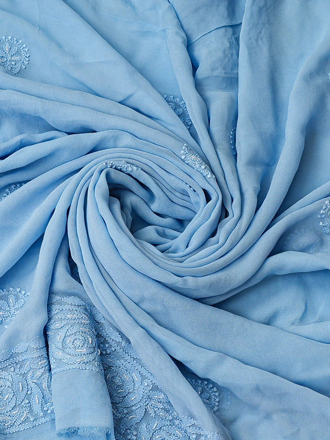 Ada Hand Embroidered Blue Viscose Georgette Lucknowi Chikankari Unstitched Kurta Dupatta Set With Cutdana Work 01A957782
