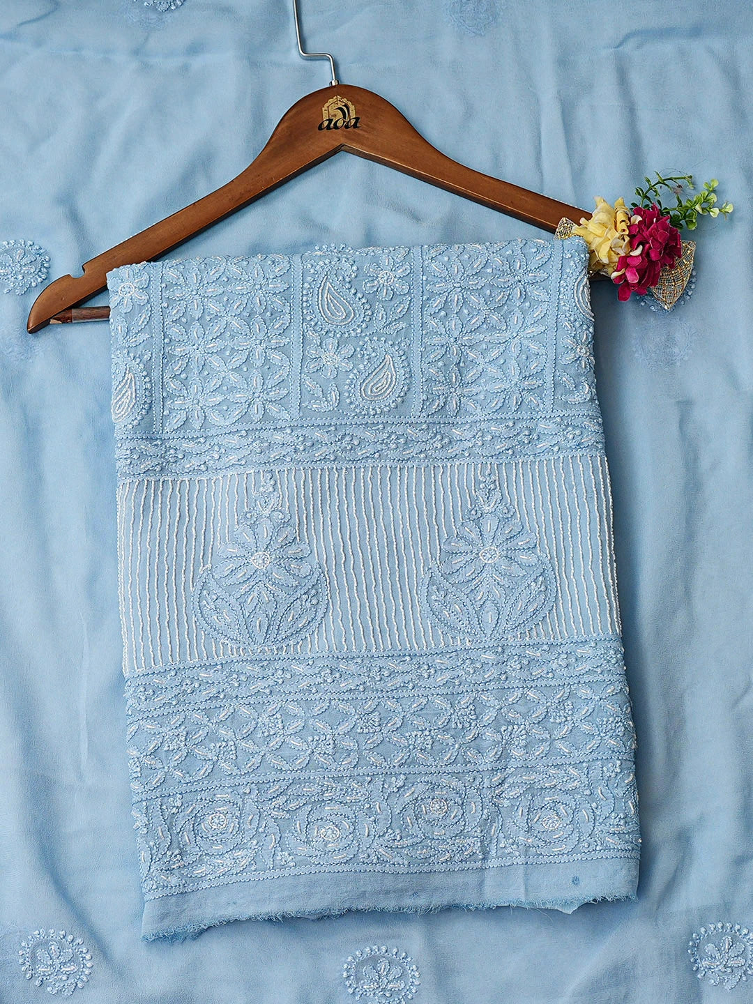 Ada Hand Embroidered Blue Viscose Georgette Lucknowi Chikankari Unstitched Kurta Dupatta Set With Cutdana Work 01A957782