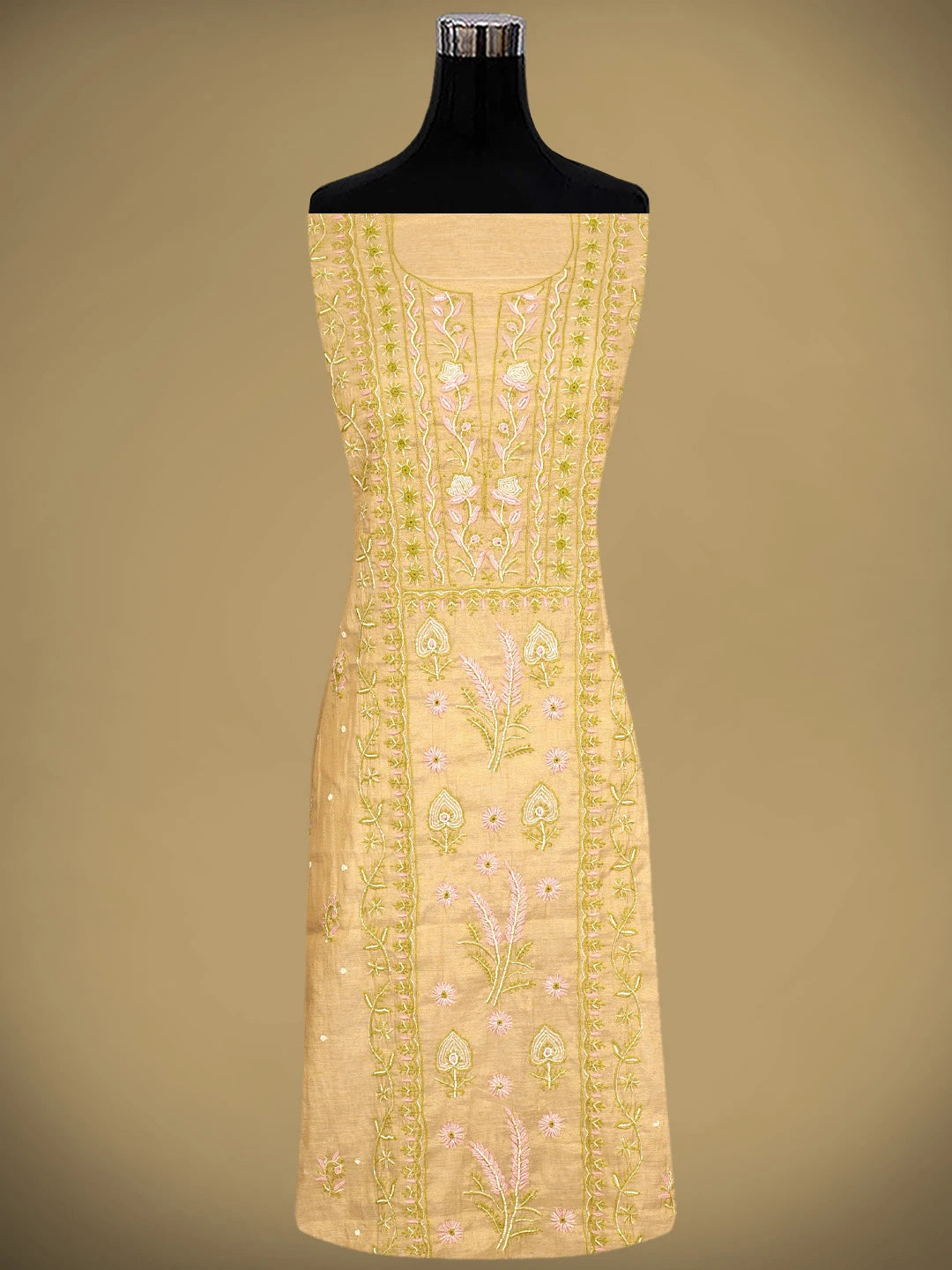 Ada Hand Embroidered Fawn Tissue Lucknowi Chikankari Unstitched Kurta Dupatta Set With Cutdana Work  01A967707