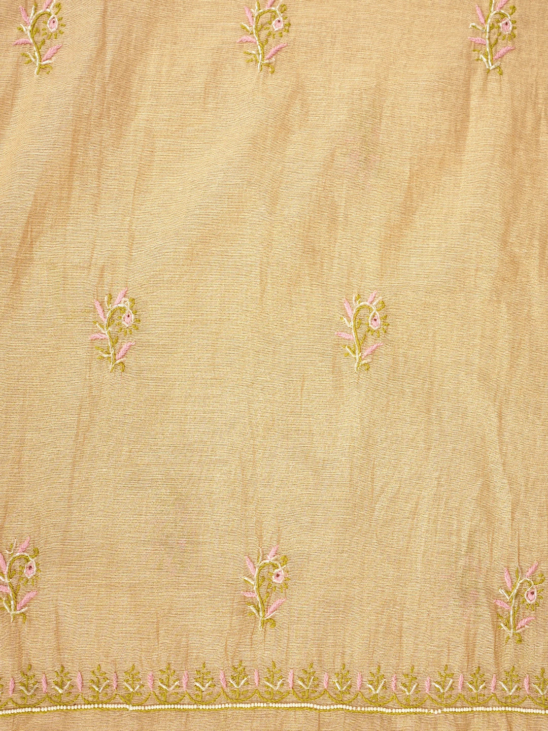 Ada Hand Embroidered Fawn Tissue Lucknowi Chikankari Unstitched Kurta Dupatta Set With Cutdana Work  01A967707