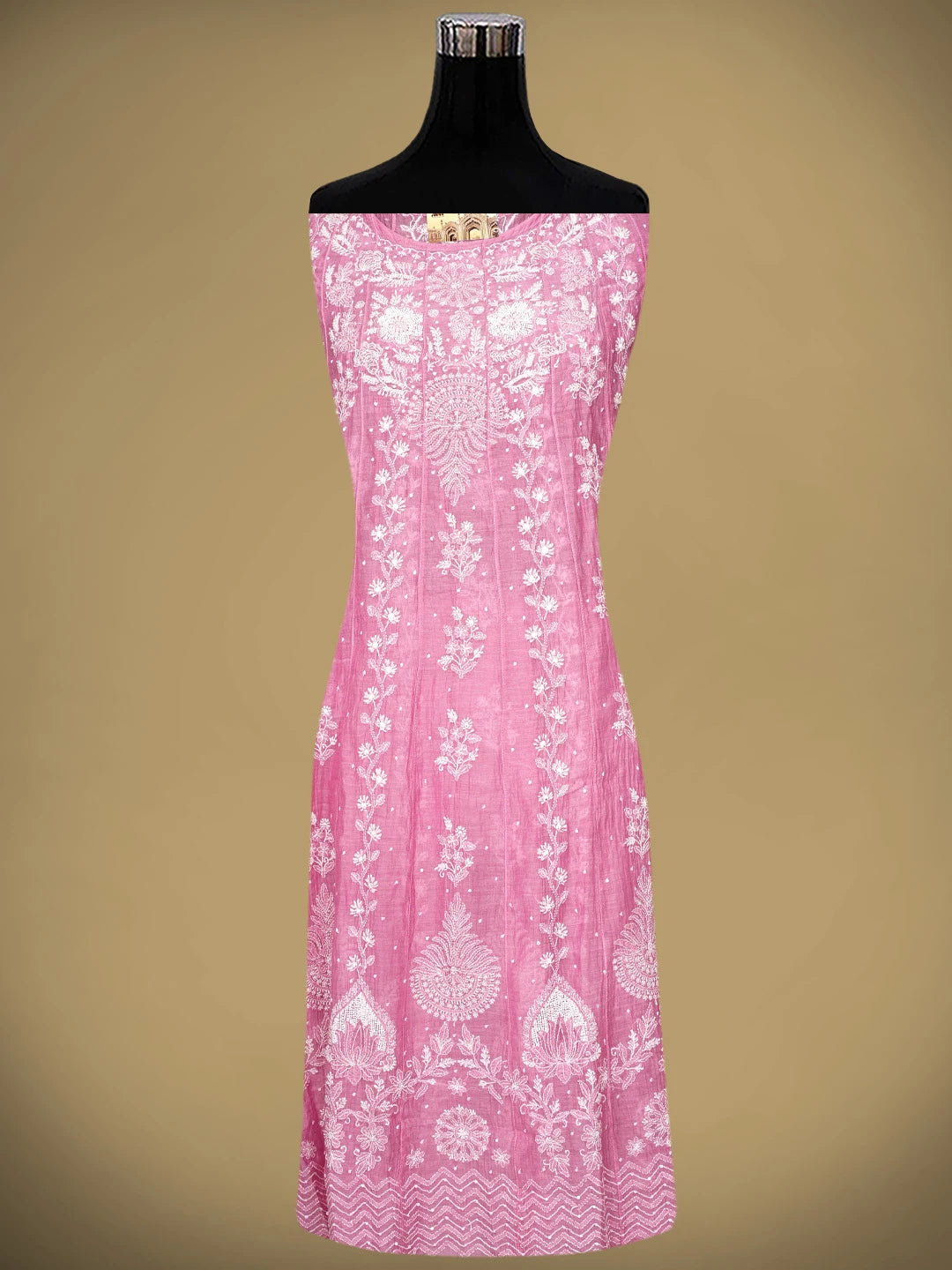 Ada Hand Embroidered Hot Pink Chanderi Lucknowi Chikankari Semi-Stitched Anarkali Kurta Dupatta Set With Cutdana Work 01A971894