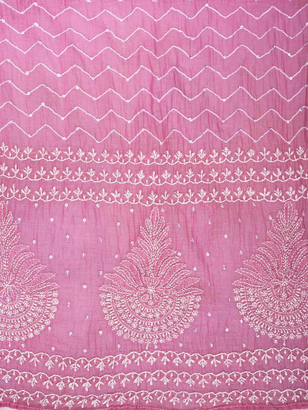 Ada Hand Embroidered Hot Pink Chanderi Lucknowi Chikankari Semi-Stitched Anarkali Kurta Dupatta Set With Cutdana Work 01A971894
