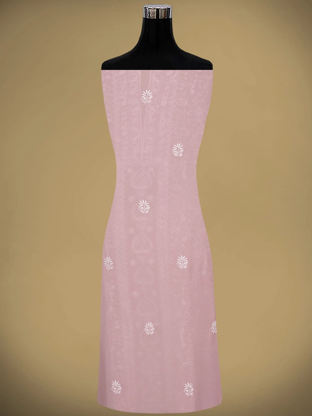 Ada Hand Embroidered Dusty Pink Pure Georgette Lucknowi Chikankari Unstitched Kurta Dupatta Set 01A873633