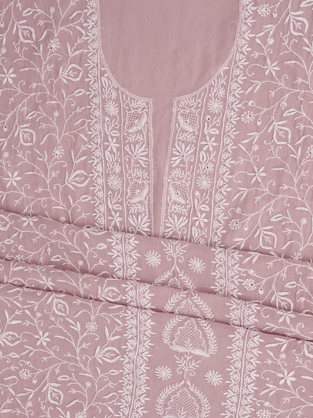 Ada Hand Embroidered Dusty Pink Pure Georgette Lucknowi Chikankari Unstitched Kurta Dupatta Set 01A873633