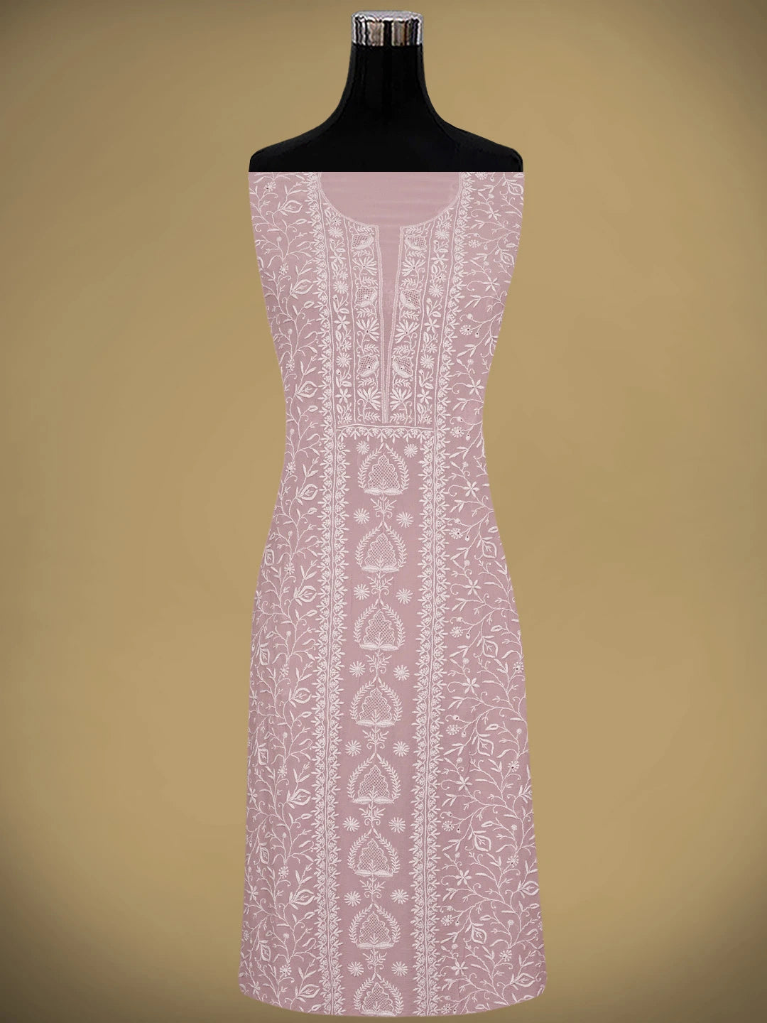 Ada Hand Embroidered Dusty Pink Pure Georgette Lucknowi Chikankari Unstitched Kurta Dupatta Set 01A873633