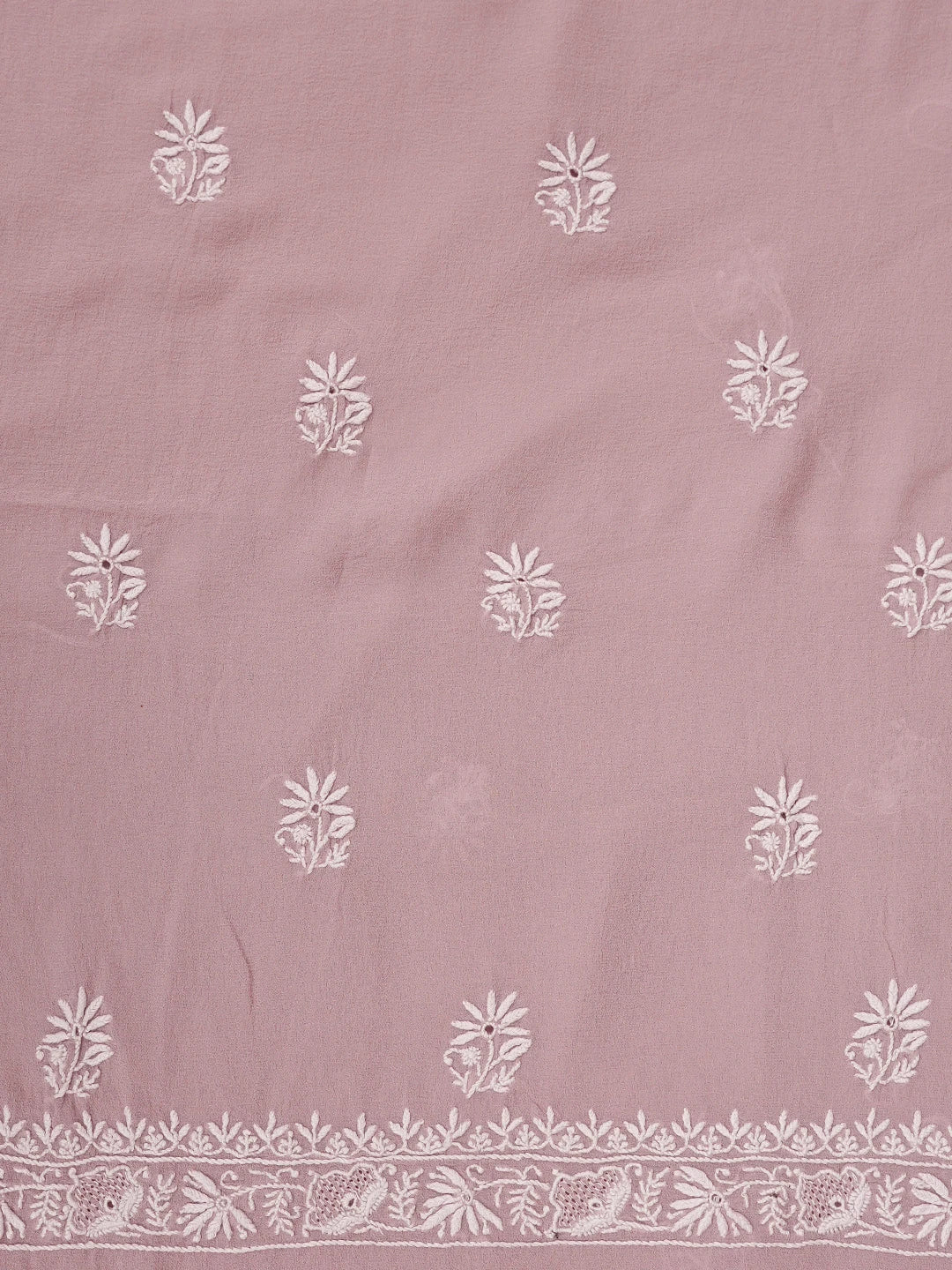Ada Hand Embroidered Dusty Pink Pure Georgette Lucknowi Chikankari Unstitched Kurta Dupatta Set 01A873633