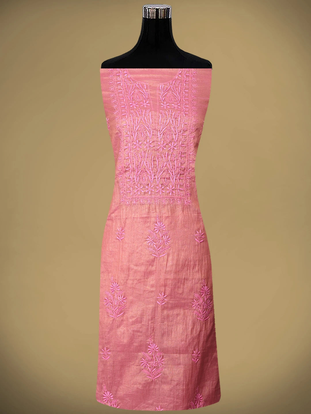 Ada Hand Embroidered Dusty Peach Tissue Lucknowi Chikankari Unstitched Kurta Dupatta Set 01A948058