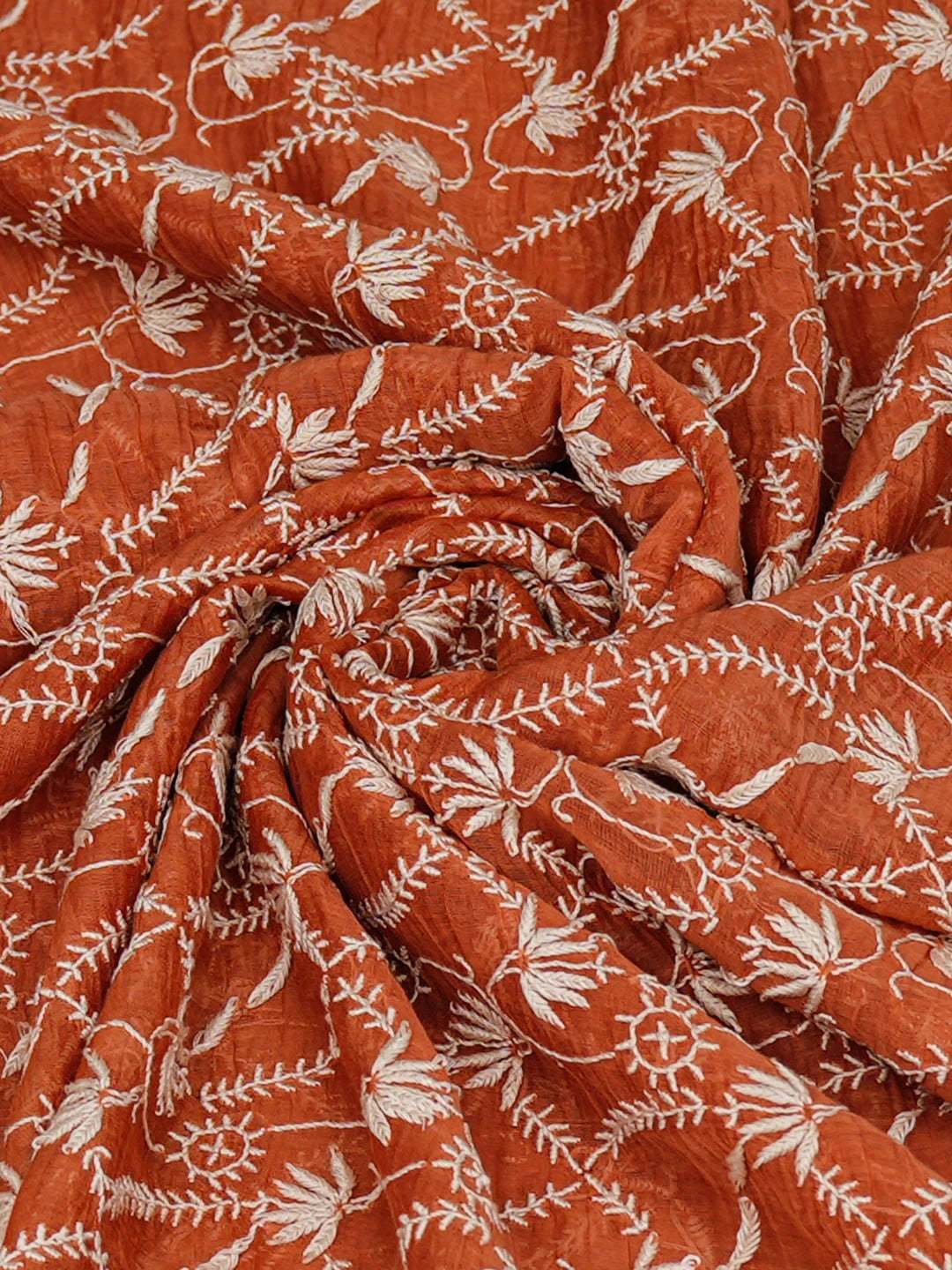 Ada Hand Embroidered Rust Chanderi Lucknowi Chikankari Dupatta 01A939656