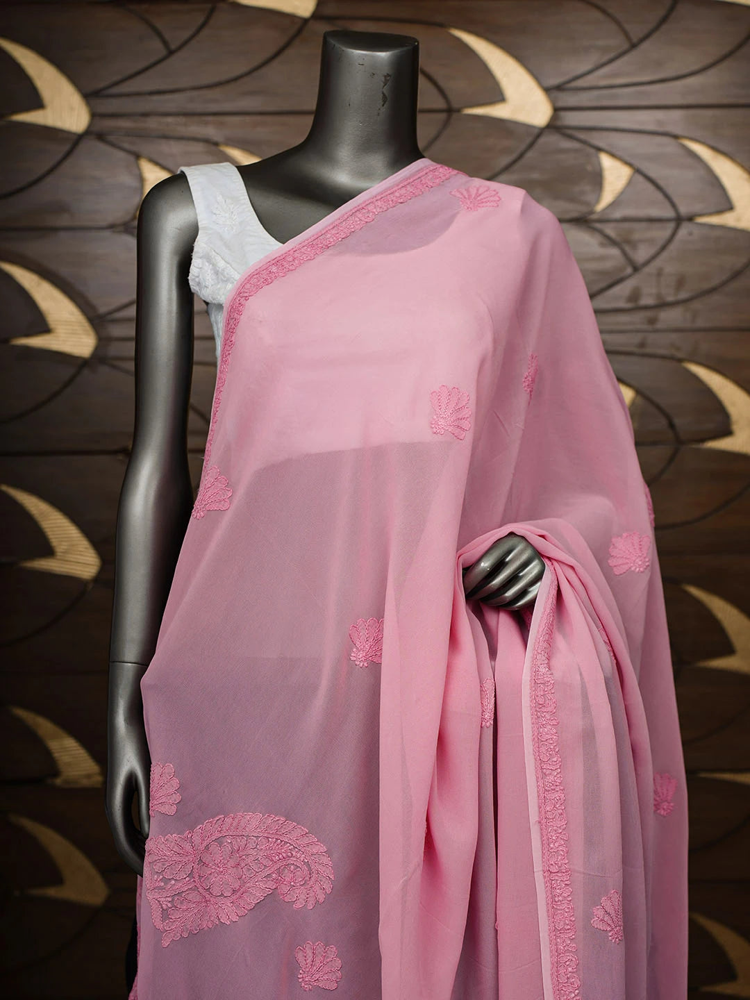 Ada Hand Embroidered Pink Viscose Georgette Lucknowi Chikankari Dupatta 01A344836