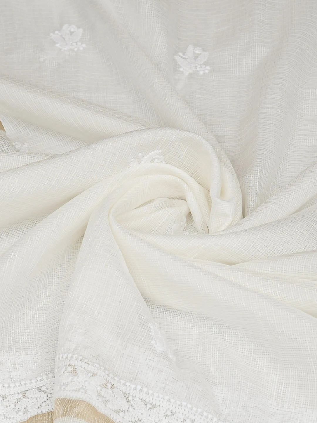 Ada Hand Embroidered White Kota Chanderi Lucknowi Chikankari Dupatta 01A965684