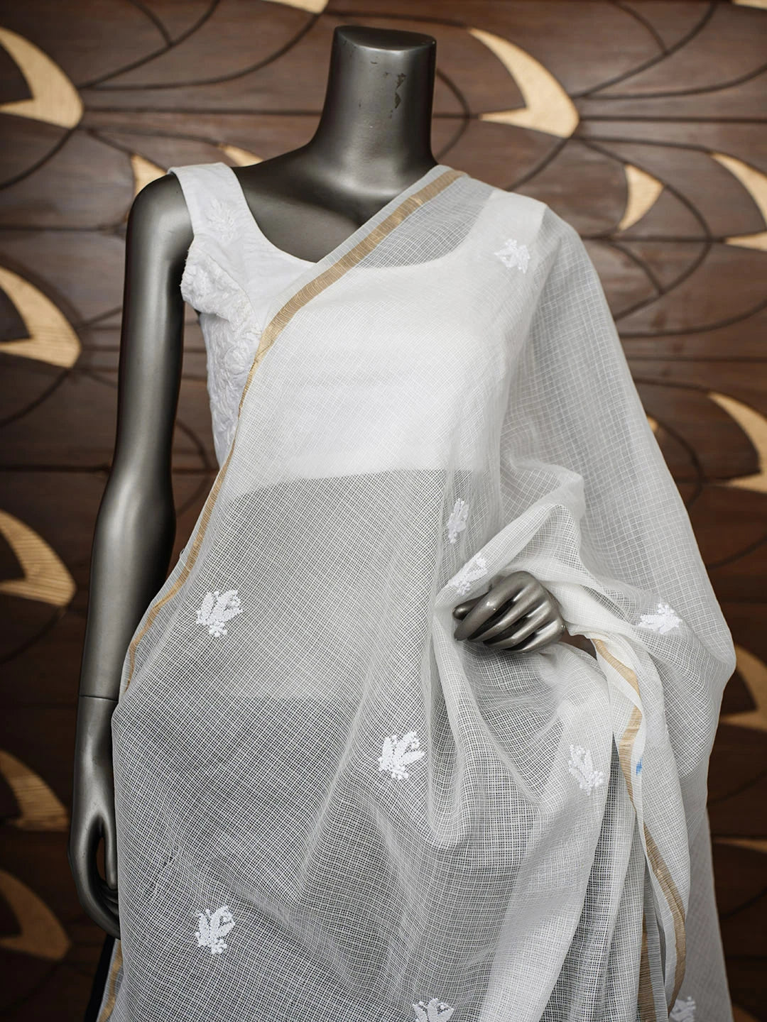 Ada Hand Embroidered White Kota Chanderi Lucknowi Chikankari Dupatta 01A965684