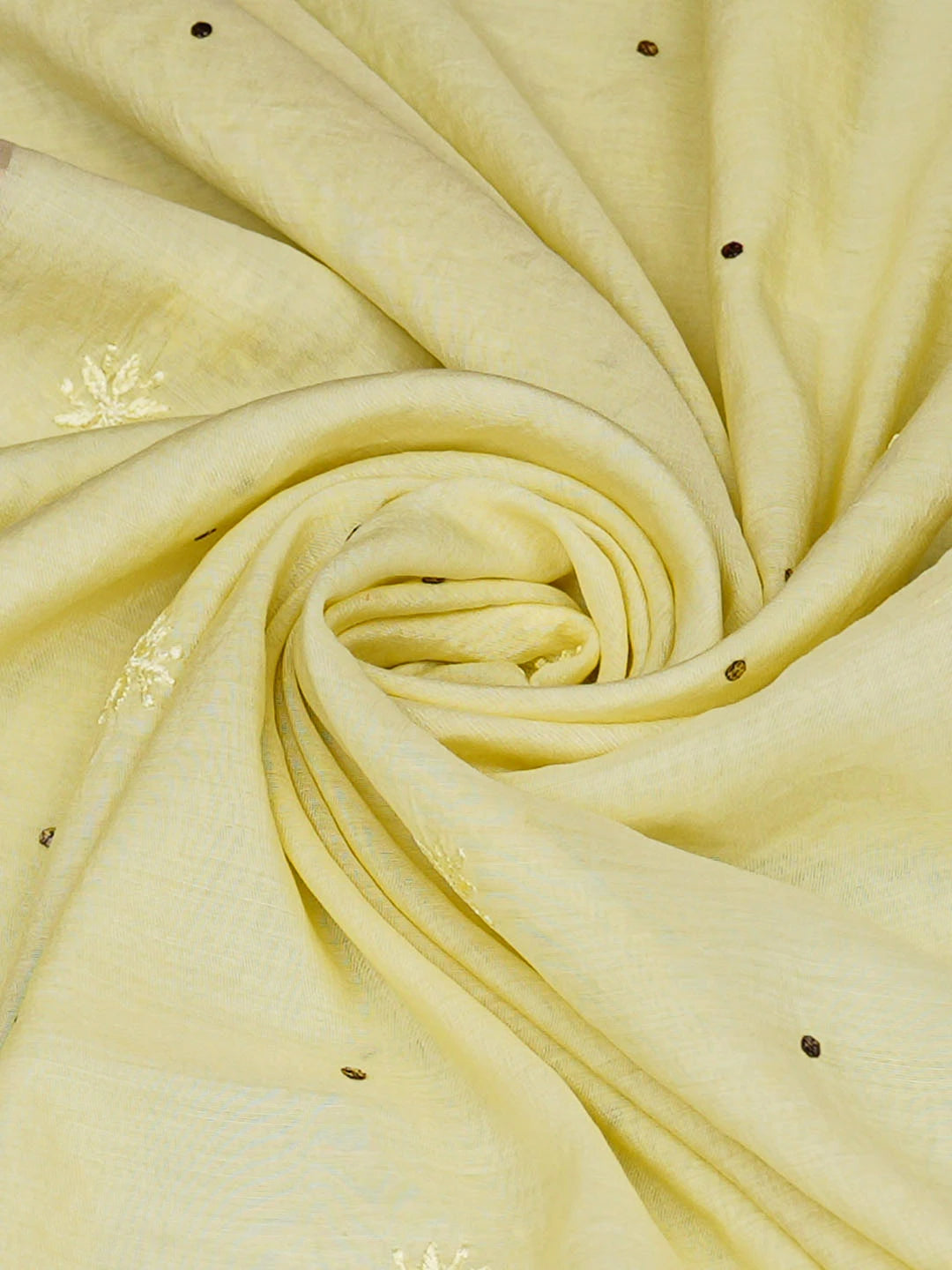 Ada Hand Embroidered Lemon Chanderi Lucknowi Chikankari Dupatta With Muqaish/Mukaish Work 01A858231