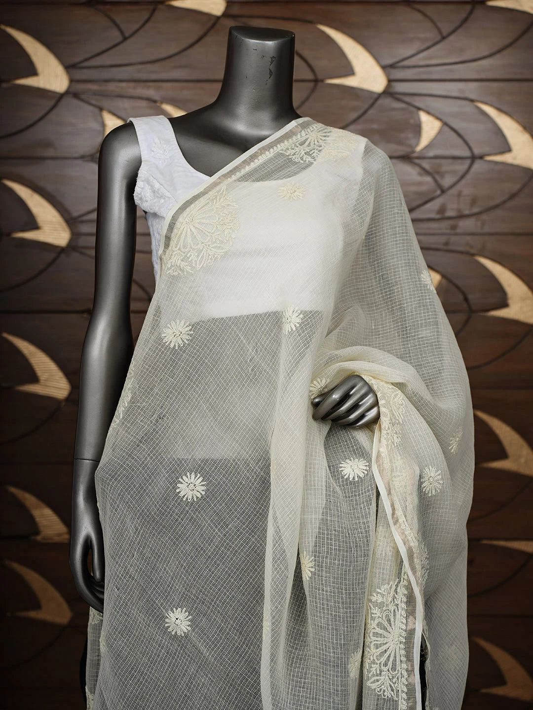 Ada Hand Embroidered Lemon kota Lucknowi Chikankari Dupatta 01A694065
