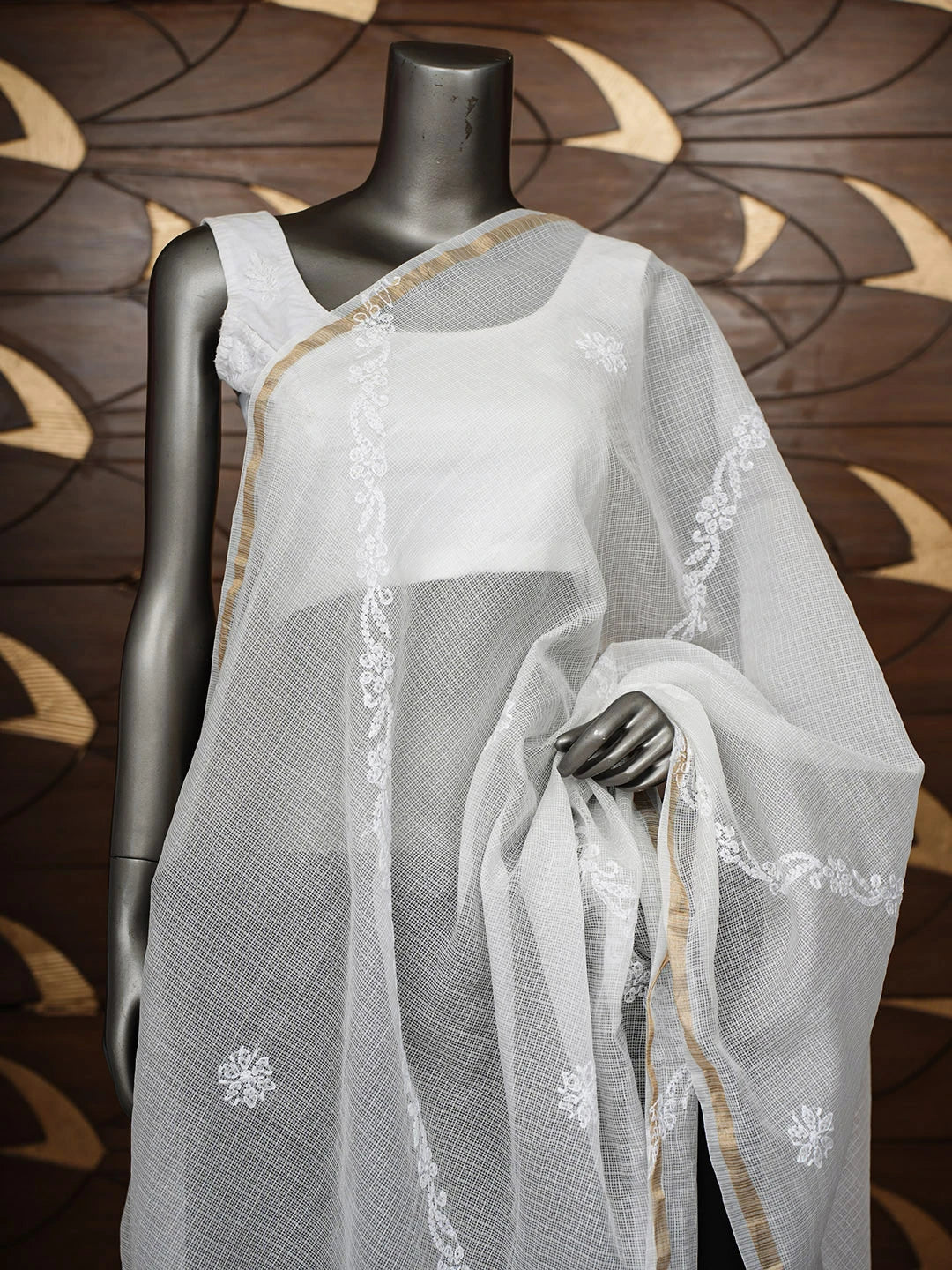 Ada Hand Embroidered White kota Chanderi Lucknowi Chikankari Dupatta 01A960484