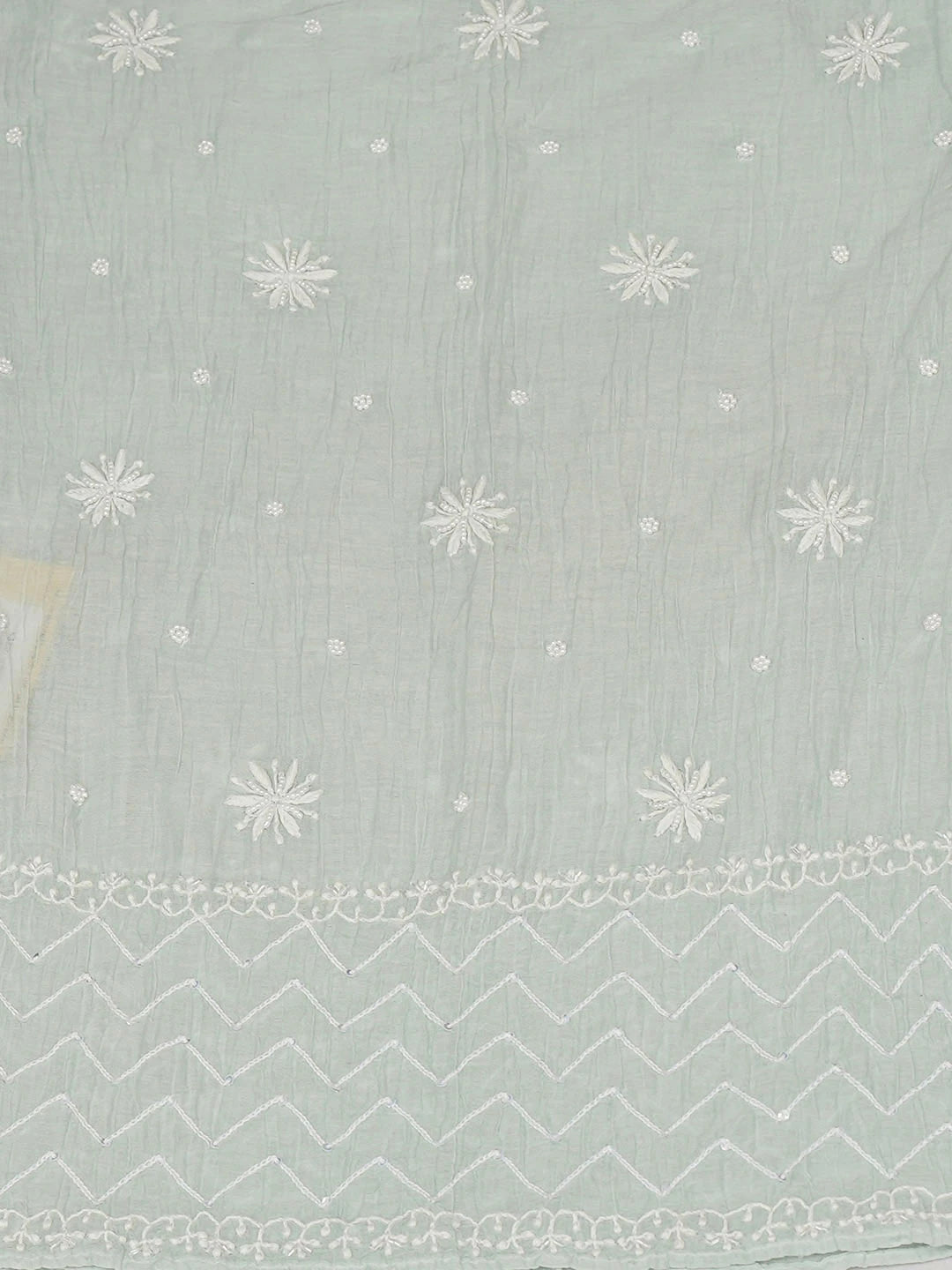 Ada Hand Embroidered Sea Green Chanderi Lucknowi Chikankari Semi-stitched Kurta Dupatta Set With Cutdana Work 01A949018