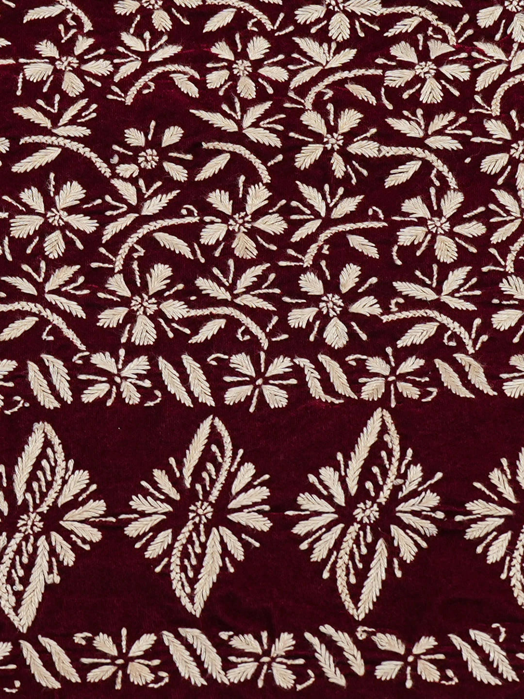 Ada Hand Embroidered Maroon Velvet Lucknowi Chikankari Cushion Cover 01A622875