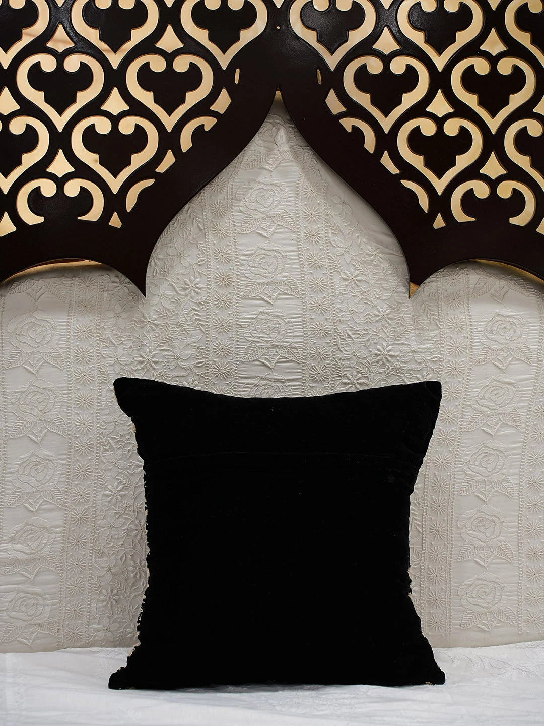 Ada Hand Embroidered Black Velvet Lucknowi Chikankari Cushion Cover 01A643228