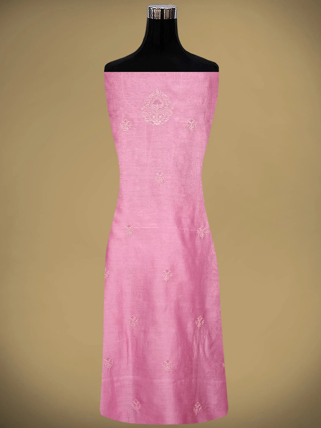 Ada Hand Embroidered Pink Chanderi Lucknowi Chikankari Unstitched Kurta Dupatta Set 01A869382