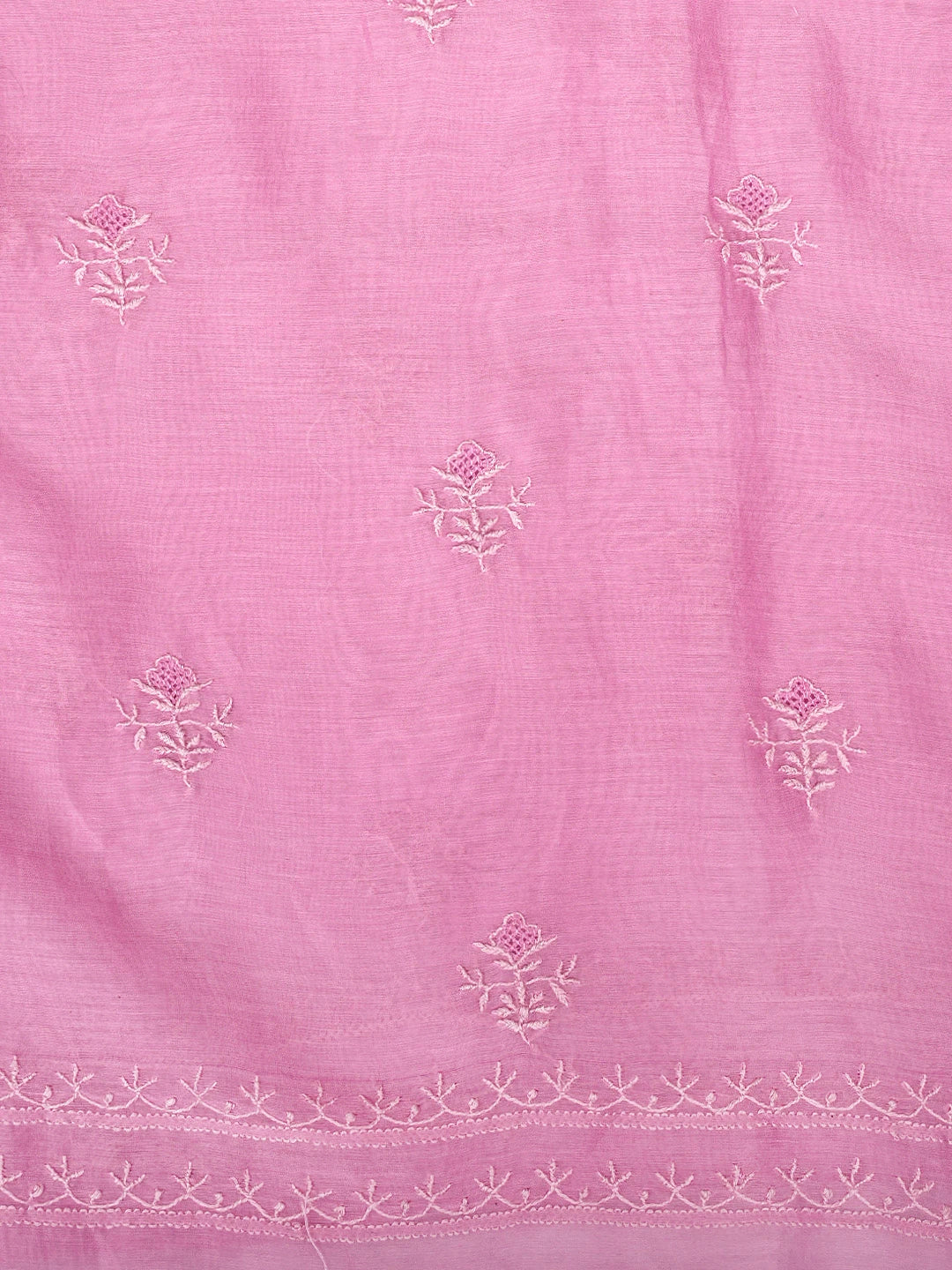 Ada Hand Embroidered Pink Chanderi Lucknowi Chikankari Unstitched Kurta Dupatta Set 01A869382