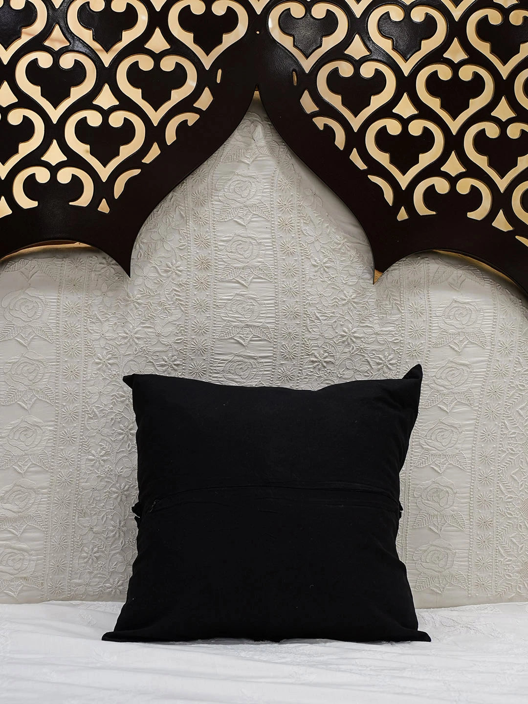 Ada Hand Embroidered Black Cotton Lucknowi Chikankari Cushion Cover 01A540418