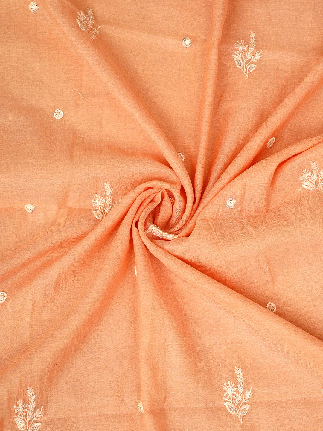 Ada Hand Embroidered Peach Chanderi Lucknowi Chikankari Unstitched Kurta Dupatta Set With Cutdana Work 01A959478