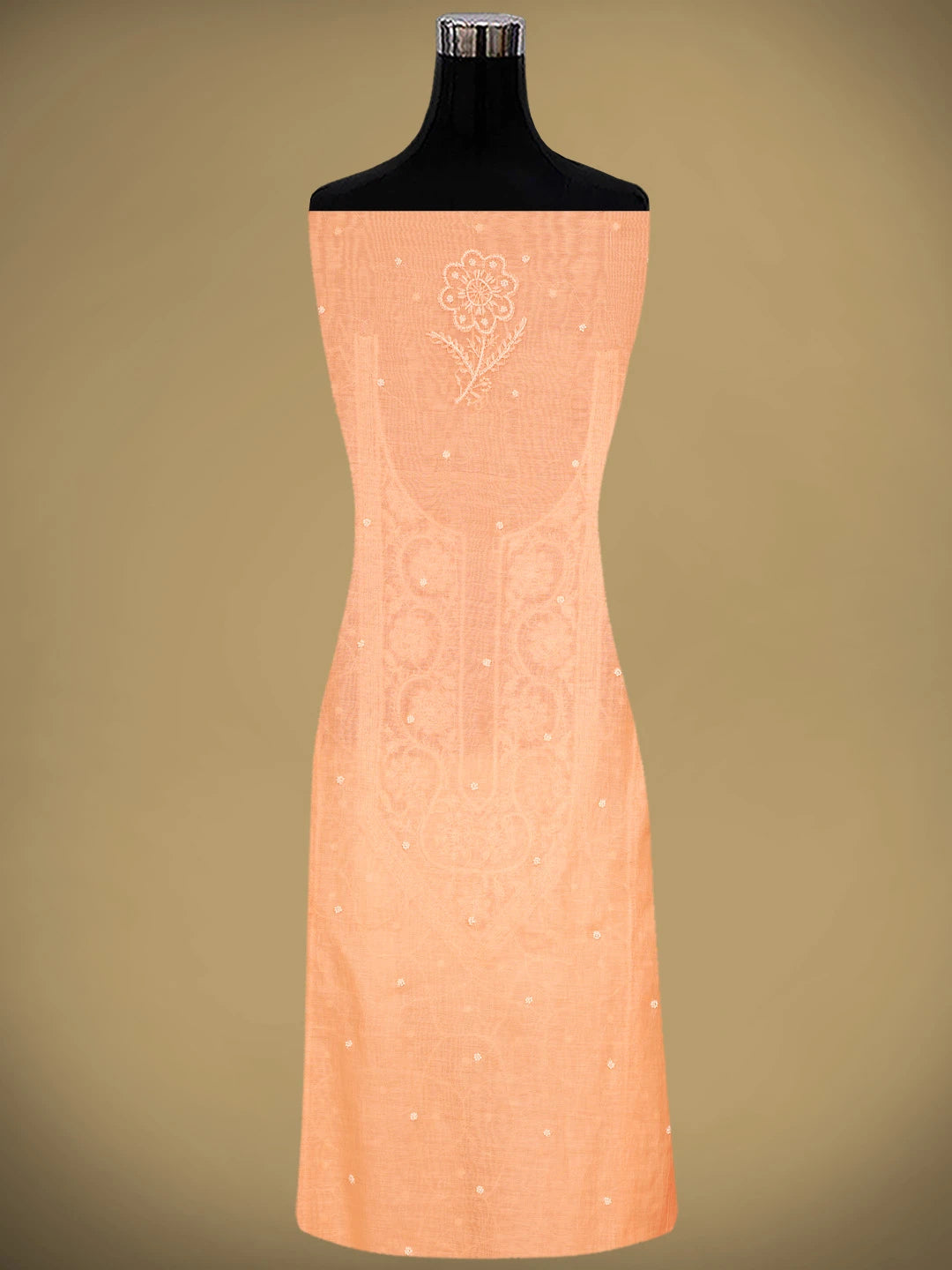 Ada Hand Embroidered Peach Chanderi Lucknowi Chikankari Unstitched Kurta Dupatta Set With Pearl Work 01A911043
