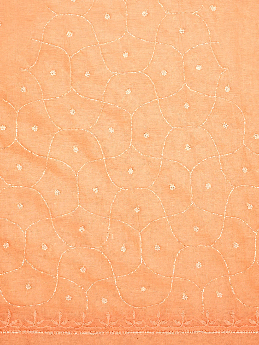 Ada Hand Embroidered Peach Chanderi Lucknowi Chikankari Unstitched Kurta Dupatta Set With Pearl Work 01A911043