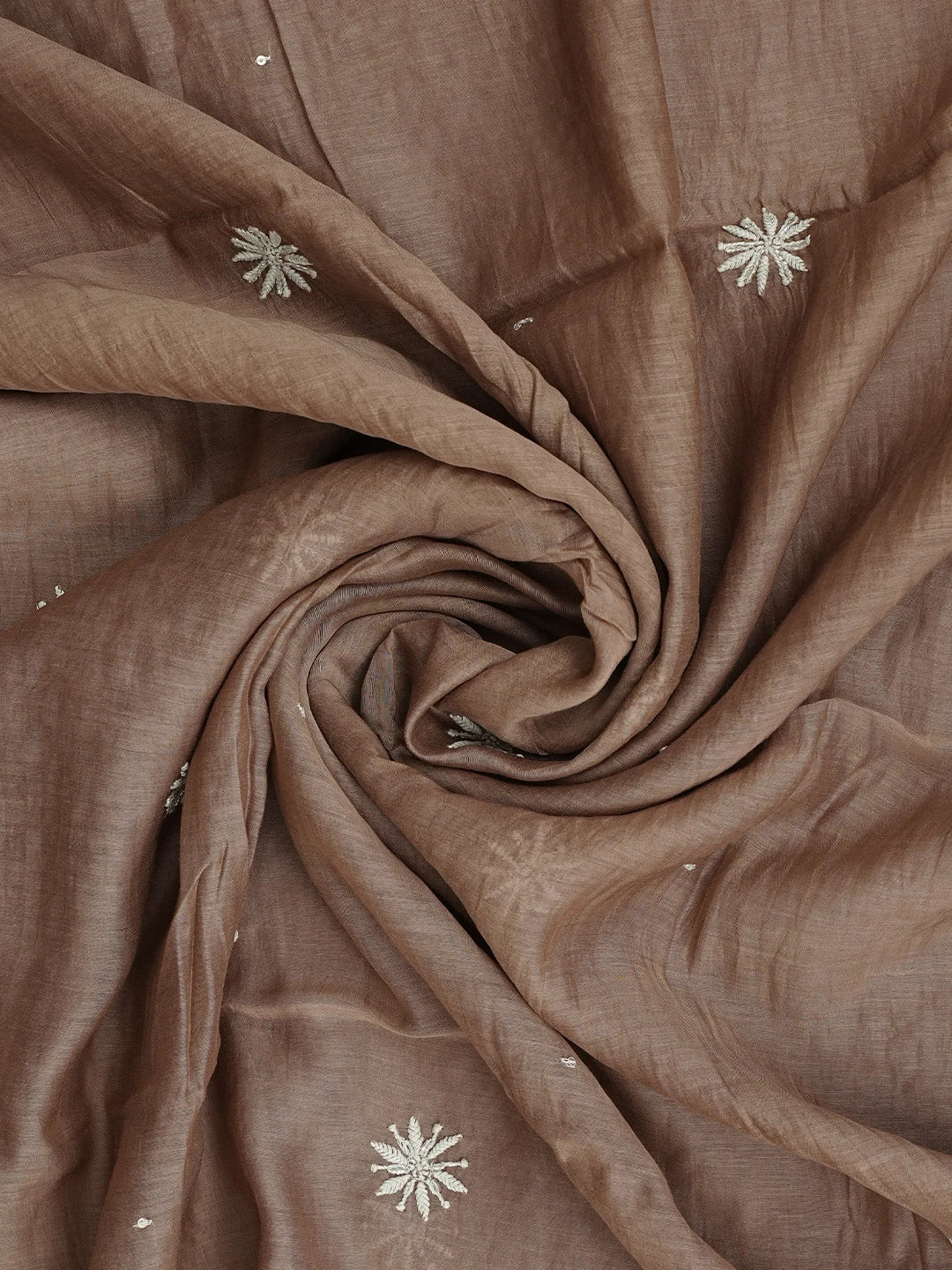 Ada Hand Embroidered Toffee Brown Chanderi Lucknowi Chikankari Semi-Stitched Anarkali Kurta Dupatta Set With Cutdana Work 01A971901