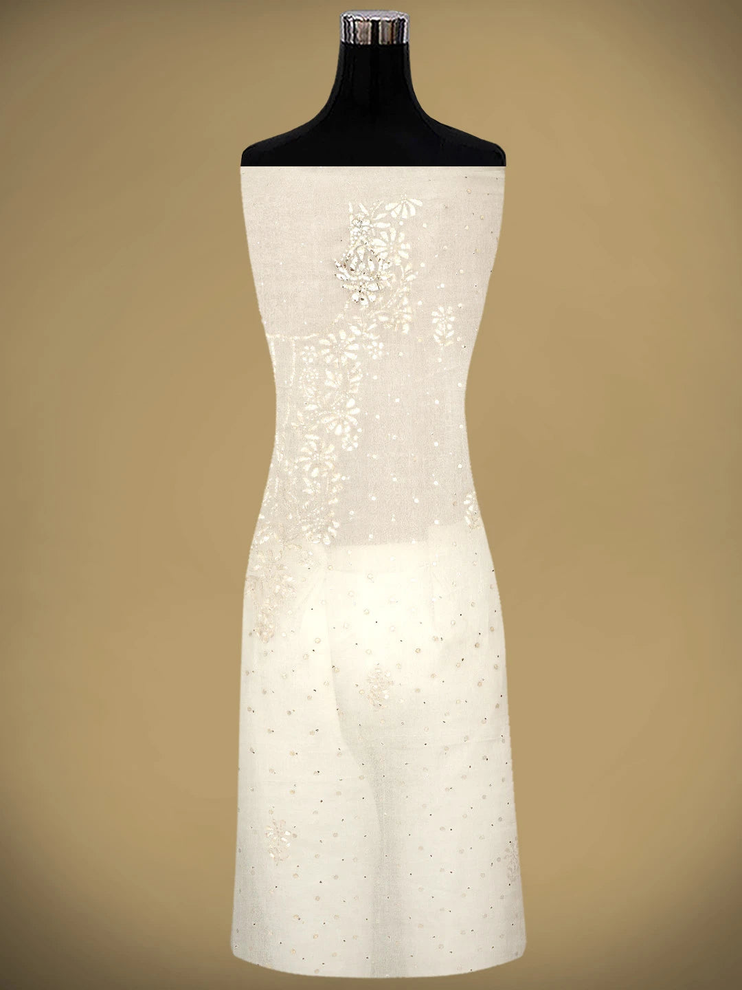Ada Hand Embroidered Off-White Organza Unstitched Kurta Dupatta Set With Mukaish/Muqaish Work 01A937655