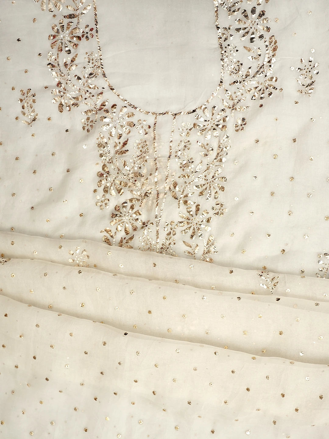 Ada Hand Embroidered Off-White Organza Unstitched Kurta Dupatta Set With Mukaish/Muqaish Work 01A937655