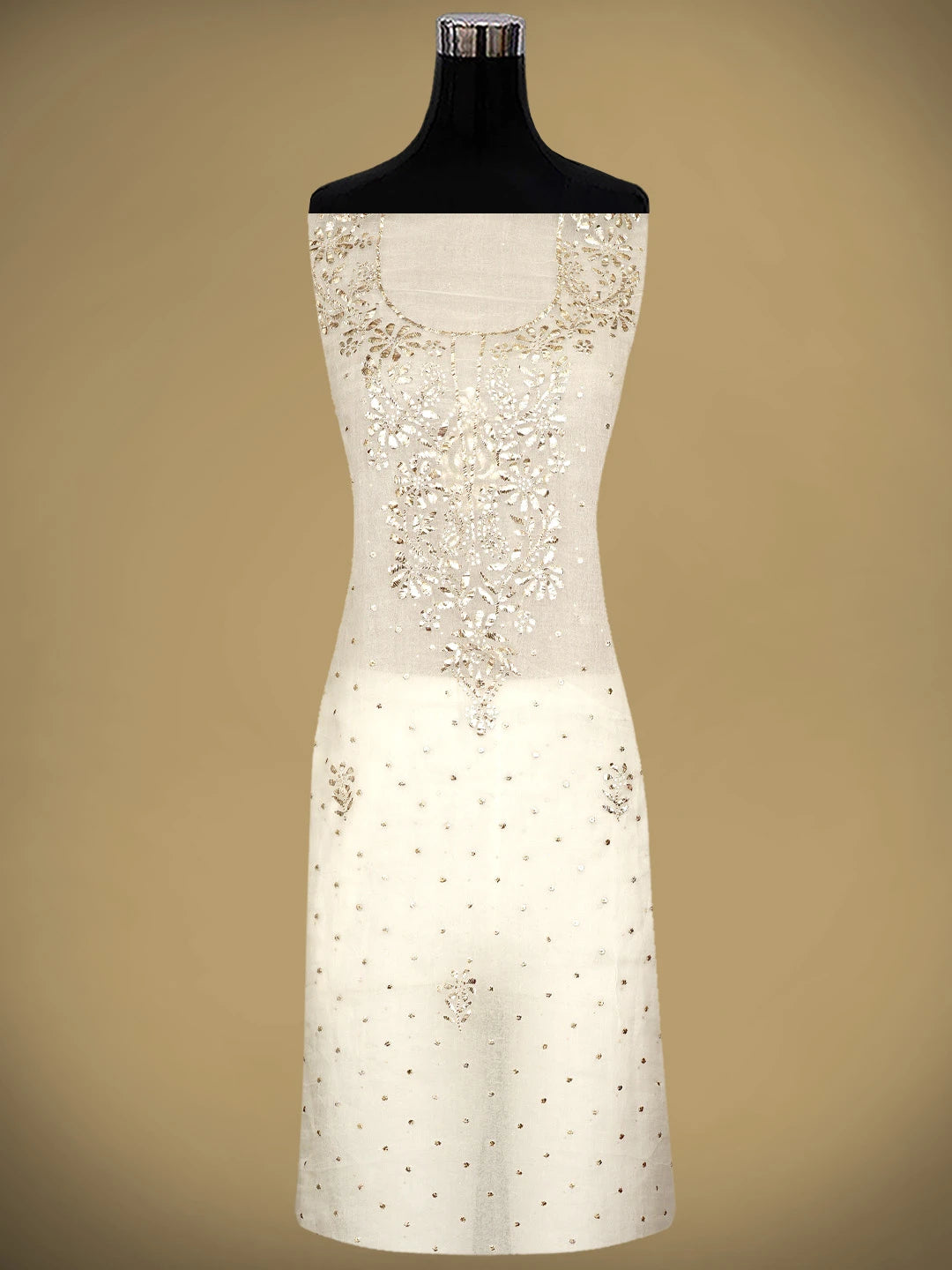 Ada Hand Embroidered Off-White Organza Unstitched Kurta Dupatta Set With Mukaish/Muqaish Work 01A937655
