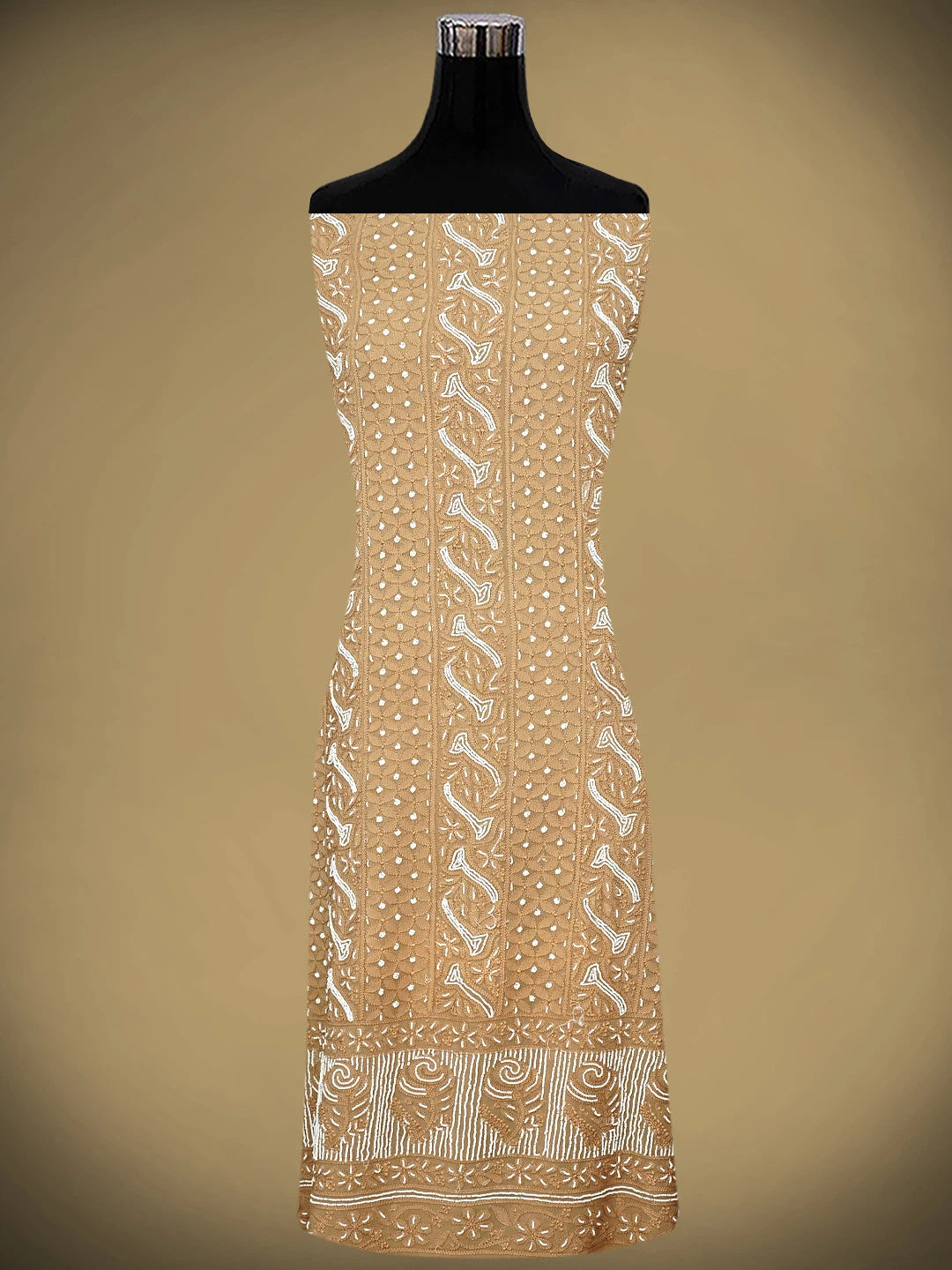 Ada Hand Embroidered Camel Brown Viscose Georgette Lucknowi Chikankari Unstitched Kurta Dupatta Set With Cutdana Work 01A731306