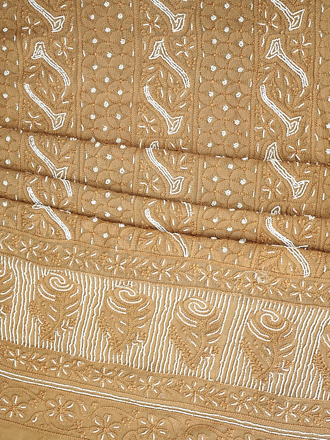 Ada Hand Embroidered Camel Brown Viscose Georgette Lucknowi Chikankari Unstitched Kurta Dupatta Set With Cutdana Work 01A731306
