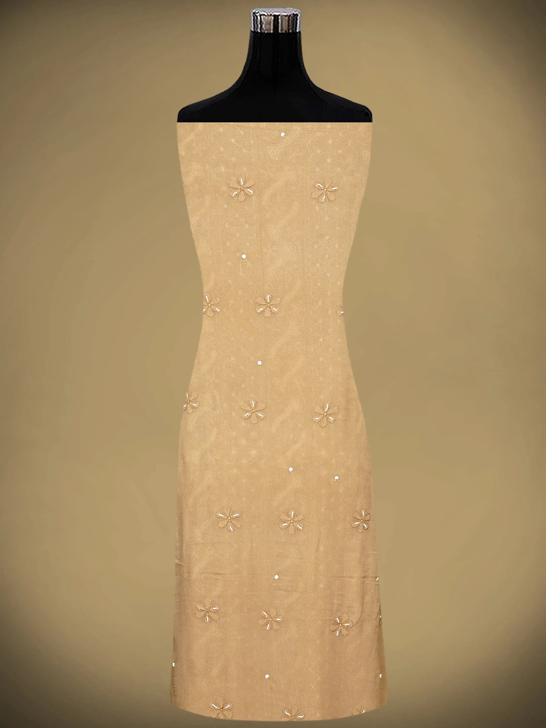 Ada Hand Embroidered Camel Brown Viscose Georgette Lucknowi Chikankari Unstitched Kurta Dupatta Set With Cutdana Work 01A731306
