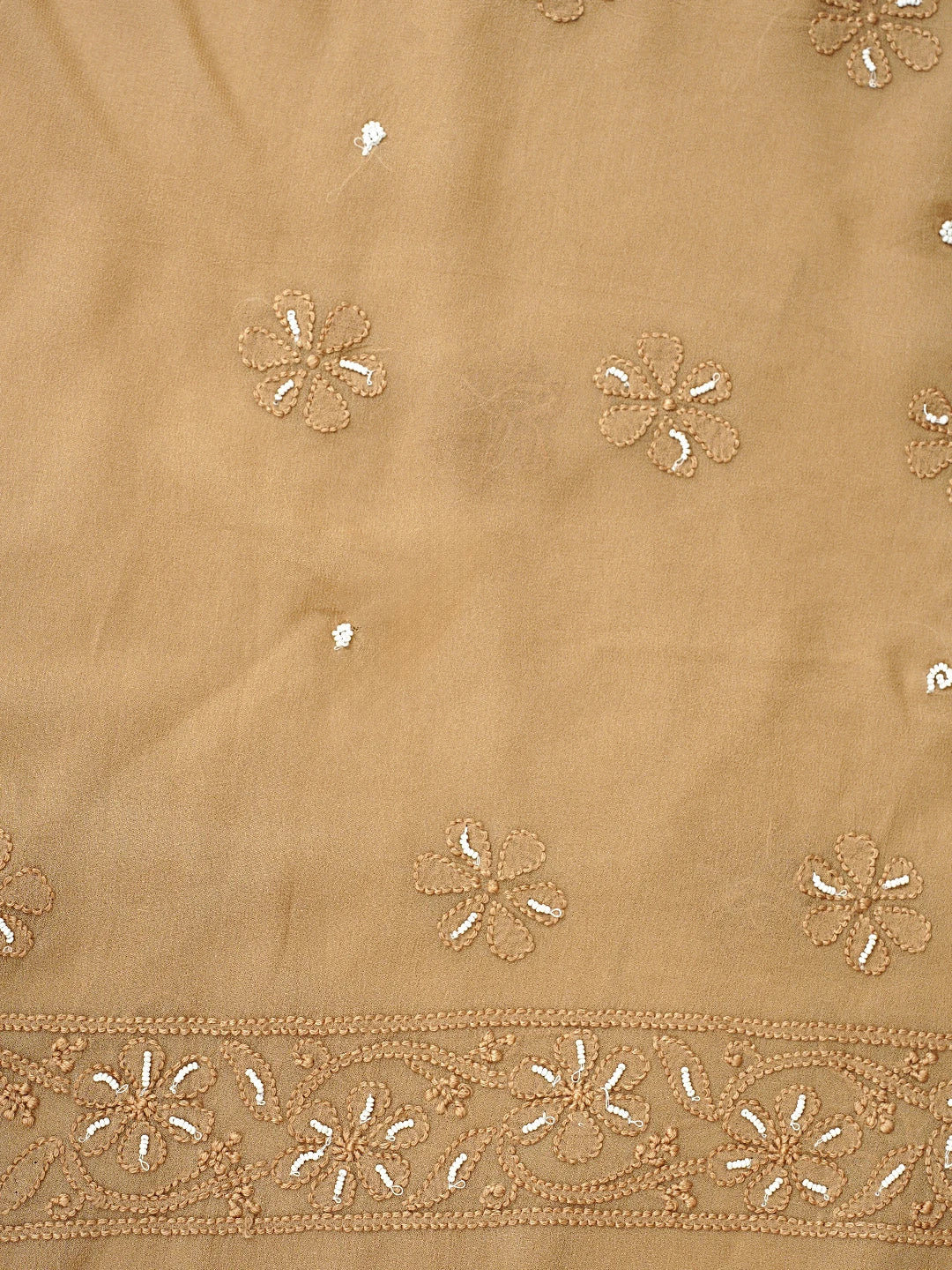 Ada Hand Embroidered Camel Brown Viscose Georgette Lucknowi Chikankari Unstitched Kurta Dupatta Set With Cutdana Work 01A731306