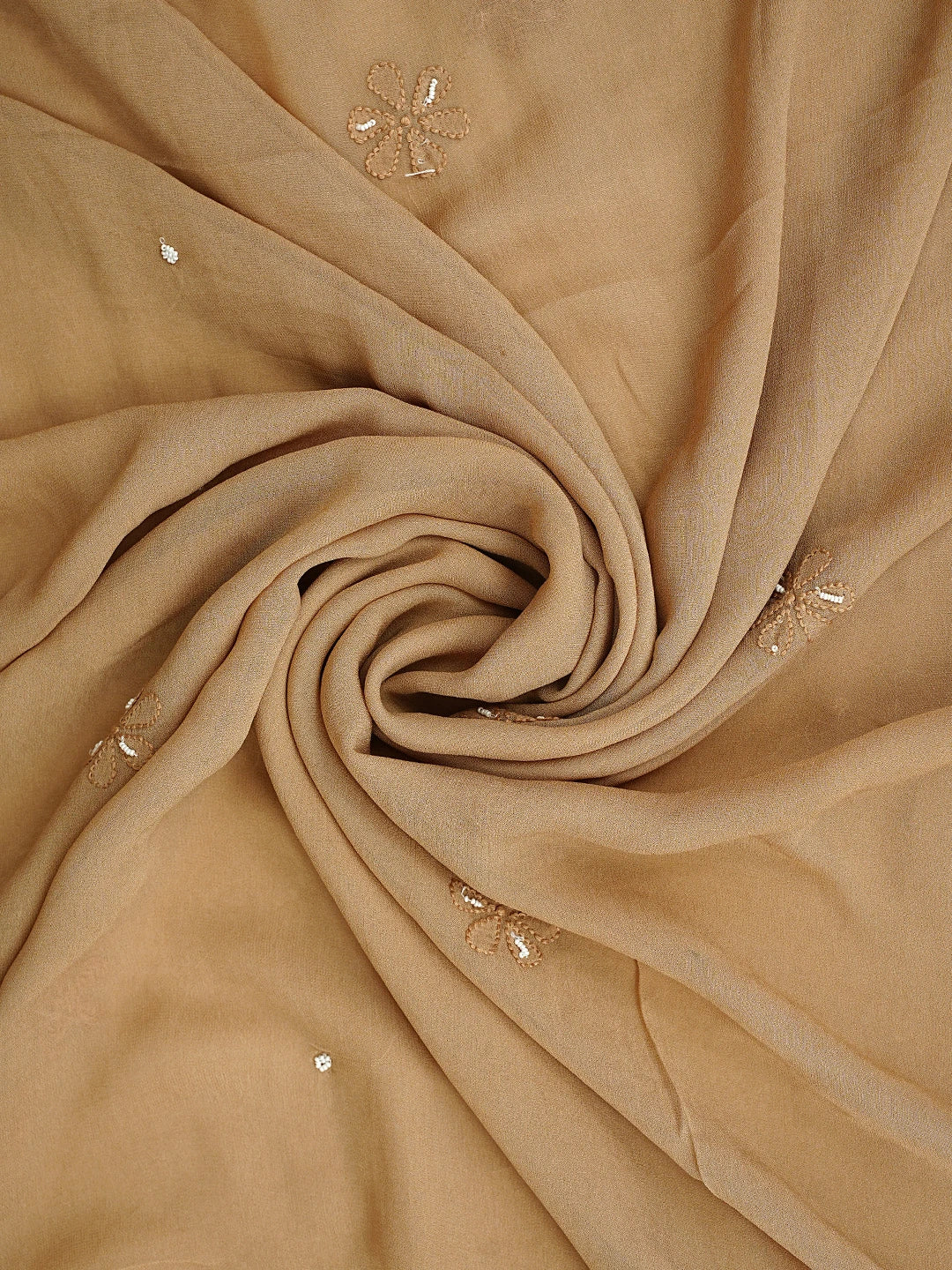 Ada Hand Embroidered Camel Brown Viscose Georgette Lucknowi Chikankari Unstitched Kurta Dupatta Set With Cutdana Work 01A731306