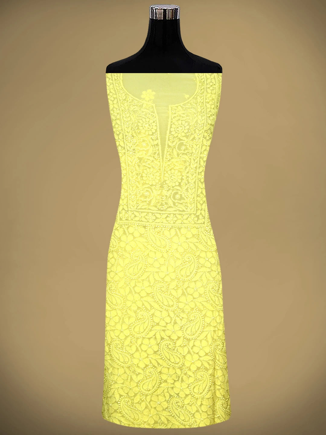 Ada Hand Embroidered Yellow Viscose Georgette Lucknowi Chikankari Unstitched Kurta Dupatta Set 01A962635