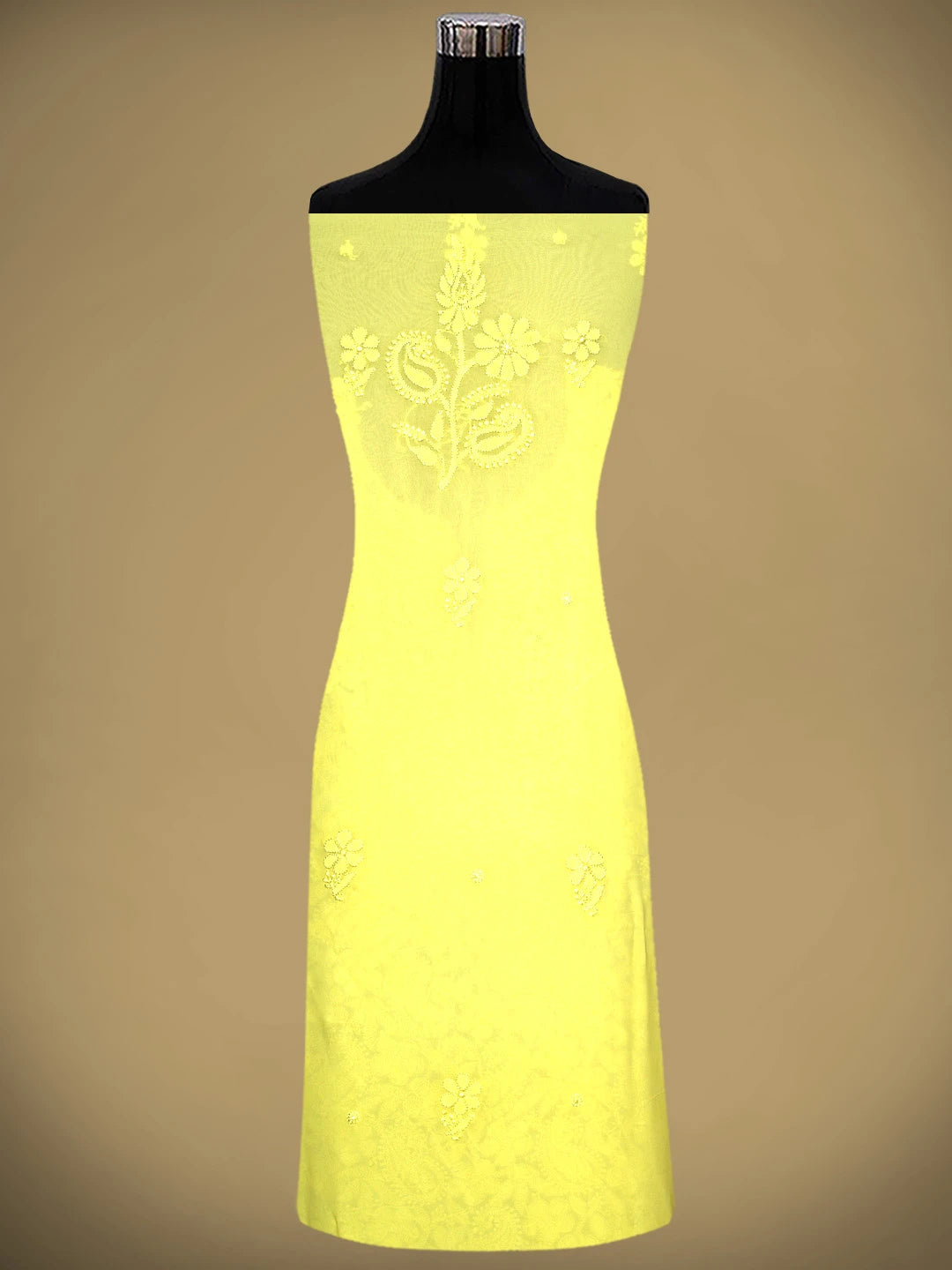 Ada Hand Embroidered Yellow Viscose Georgette Lucknowi Chikankari Unstitched Kurta Dupatta Set 01A962635