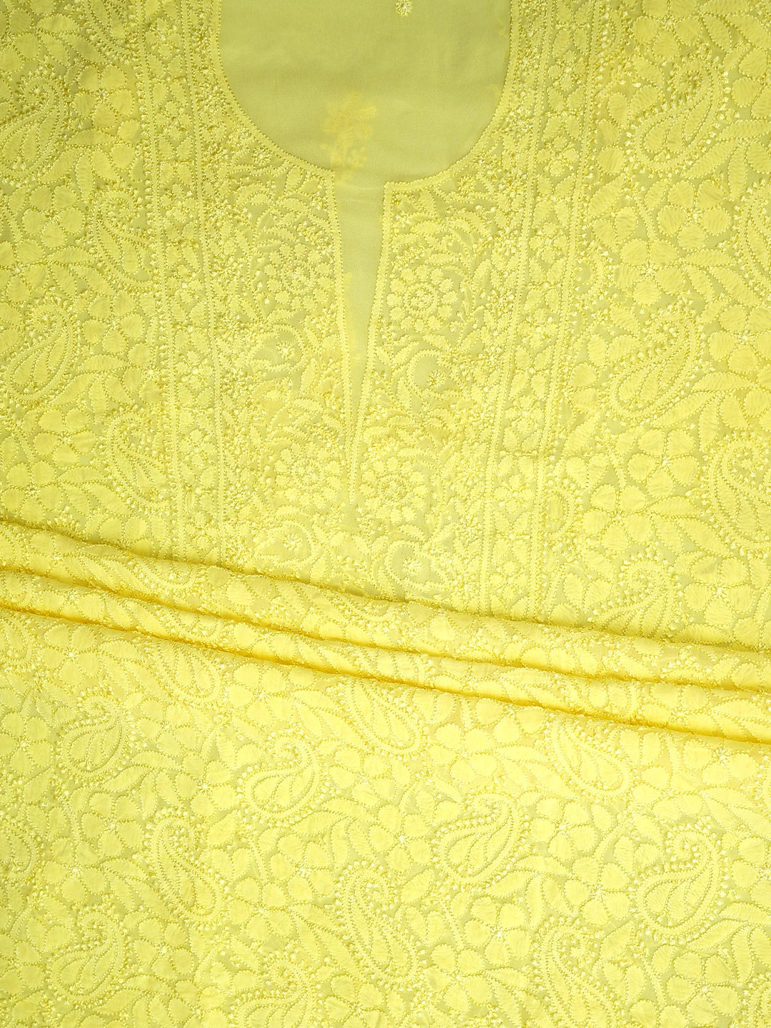 Ada Hand Embroidered Yellow Viscose Georgette Lucknowi Chikankari Unstitched Kurta Dupatta Set 01A962635