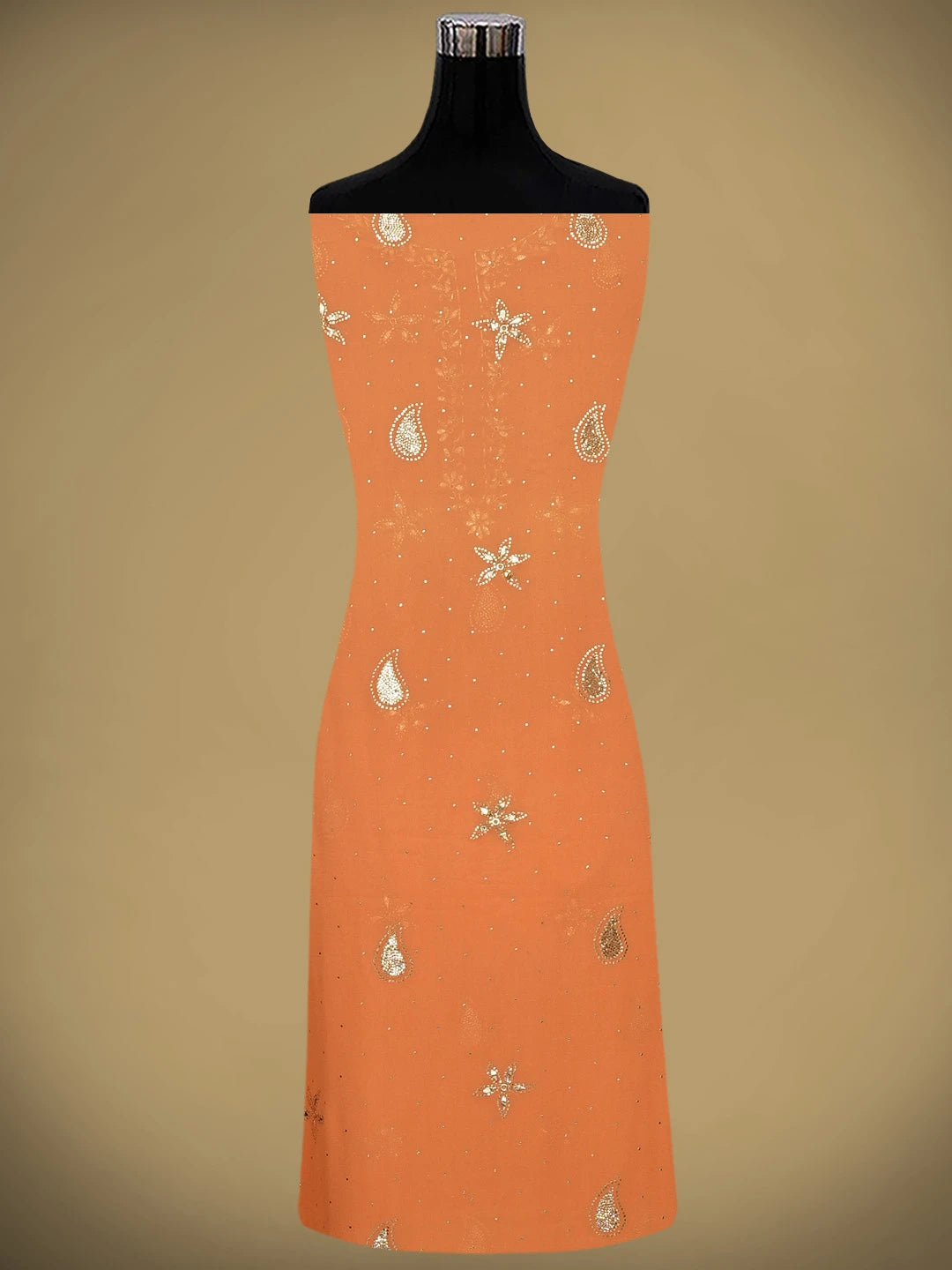 Ada Hand Embroidered Coral Glow Pure Georgette Lucknowi Chikankari Unstitched Suit Piece With Muqaish Work A336488